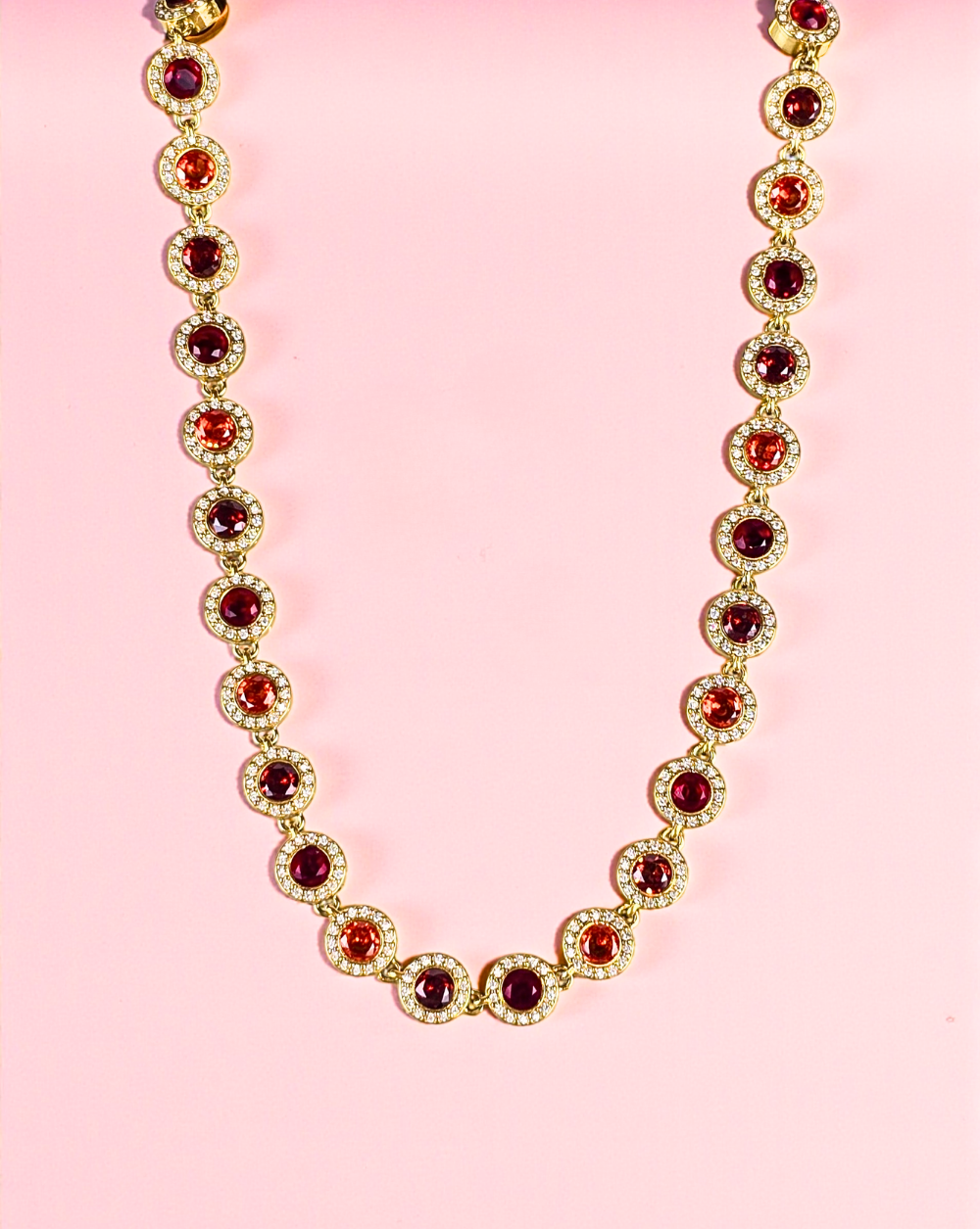 Luxurious Gold necklace red and transparent crystals made of stainless steel, elegant evening jewelry for women, a gift for her, Trgovina Patrizia