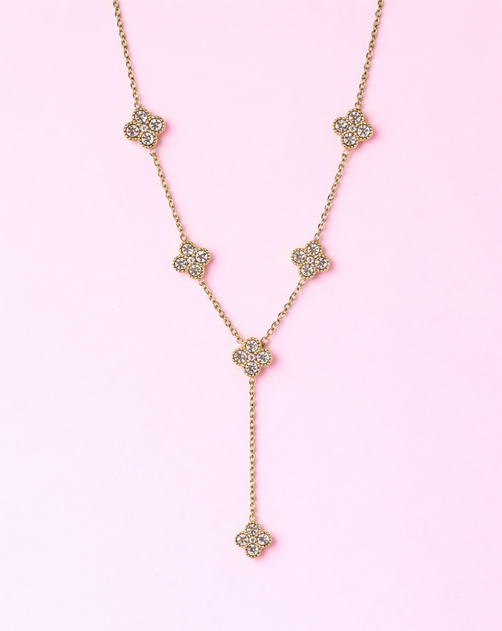 Modna verižica s cvetličnimi motivi in kristalčki iz nerjavečega oz. kirurškega jekla – trgovina Patrizia Ljubljana, glamurozen eleganten nakit