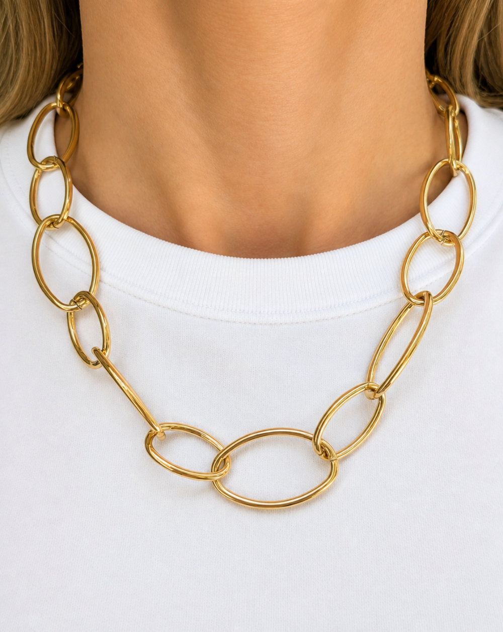 Fashion necklace large oval links made of stainless steel or surgical steel – trgovina Patrizia , statement modern jewelry