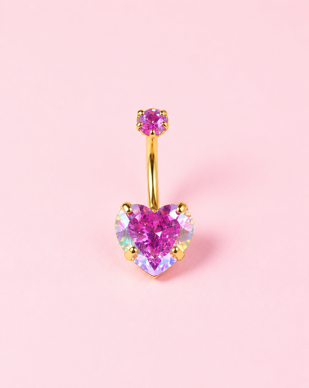 Bauchnabelpiercing mit Herzmotiv und mehrfarbigen Kristallen aus Edelstahl bzw. chirurgischem Stahl – trgovina Patrizia , glamouröser Statement-Schmuck.