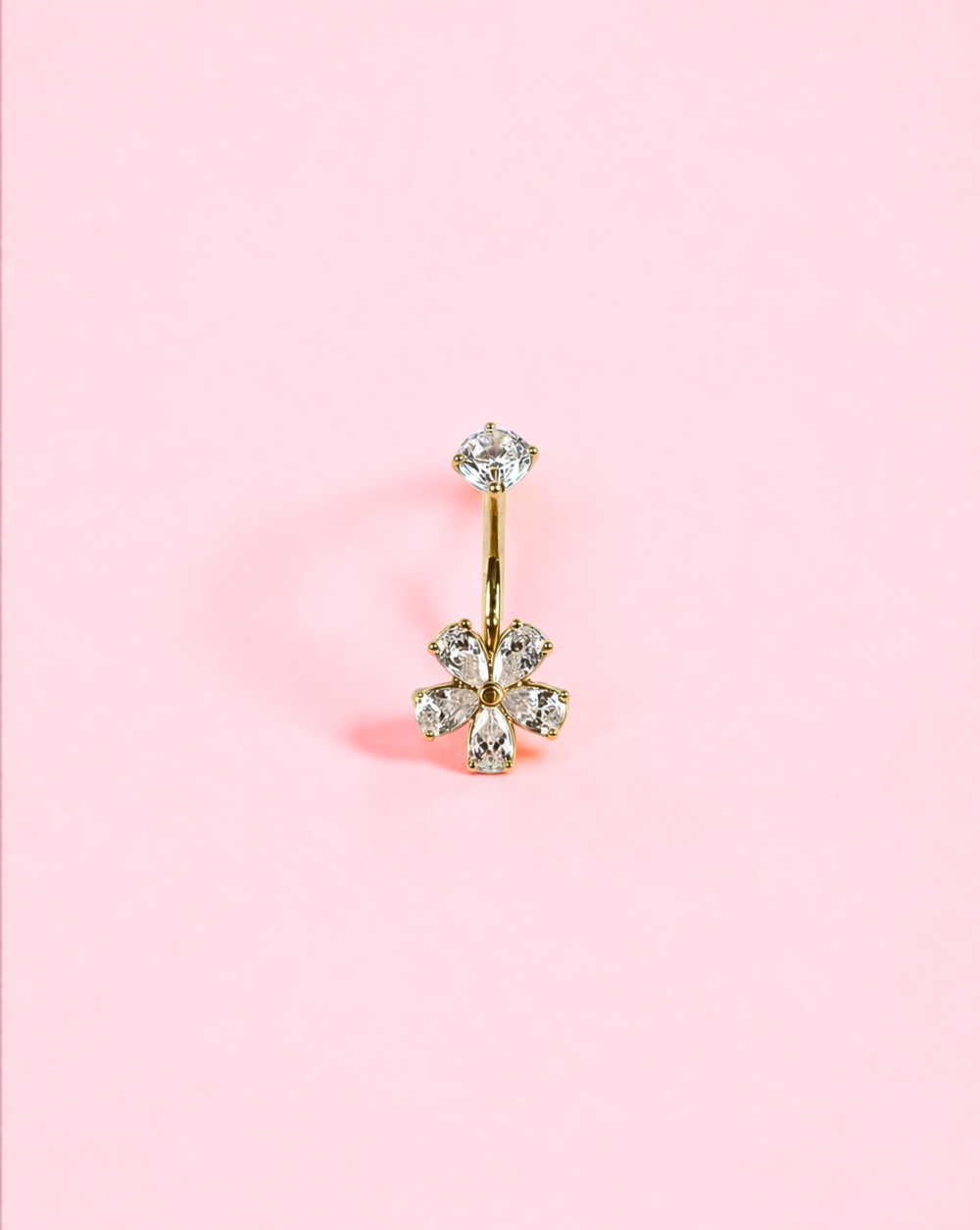 Bauchnabelpiercing mit Blumenmotiv und Kristallsteinen aus Edelstahl bzw. chirurgischem Stahl – trgovina Patrizia , eleganter, femininer Schmuck