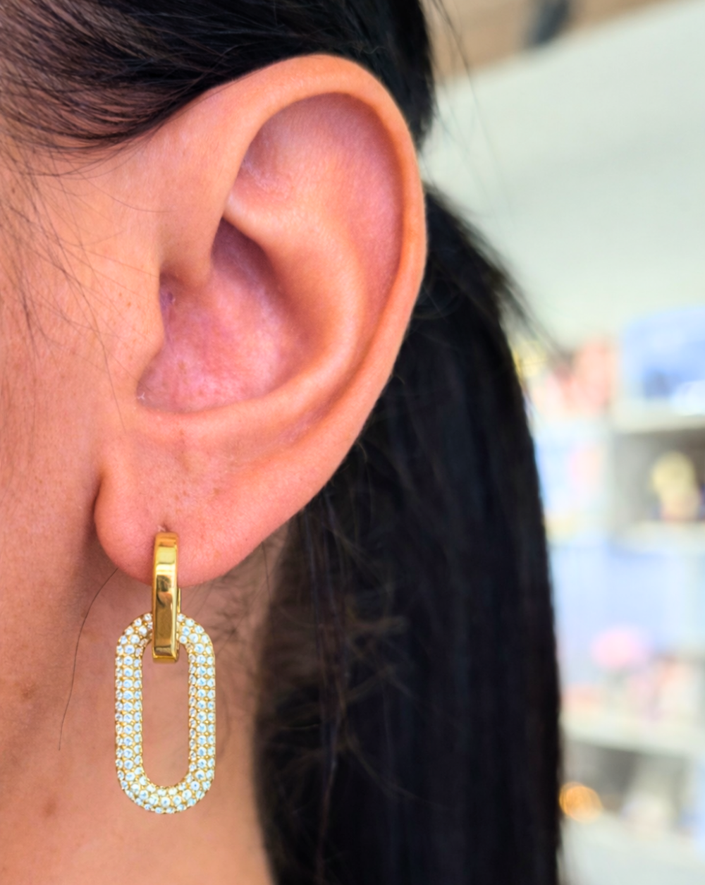 Earrings with an elongated oval design and crystals made of stainless steel or surgical steel – trgovina Patrizia , modern and elegant jewelry