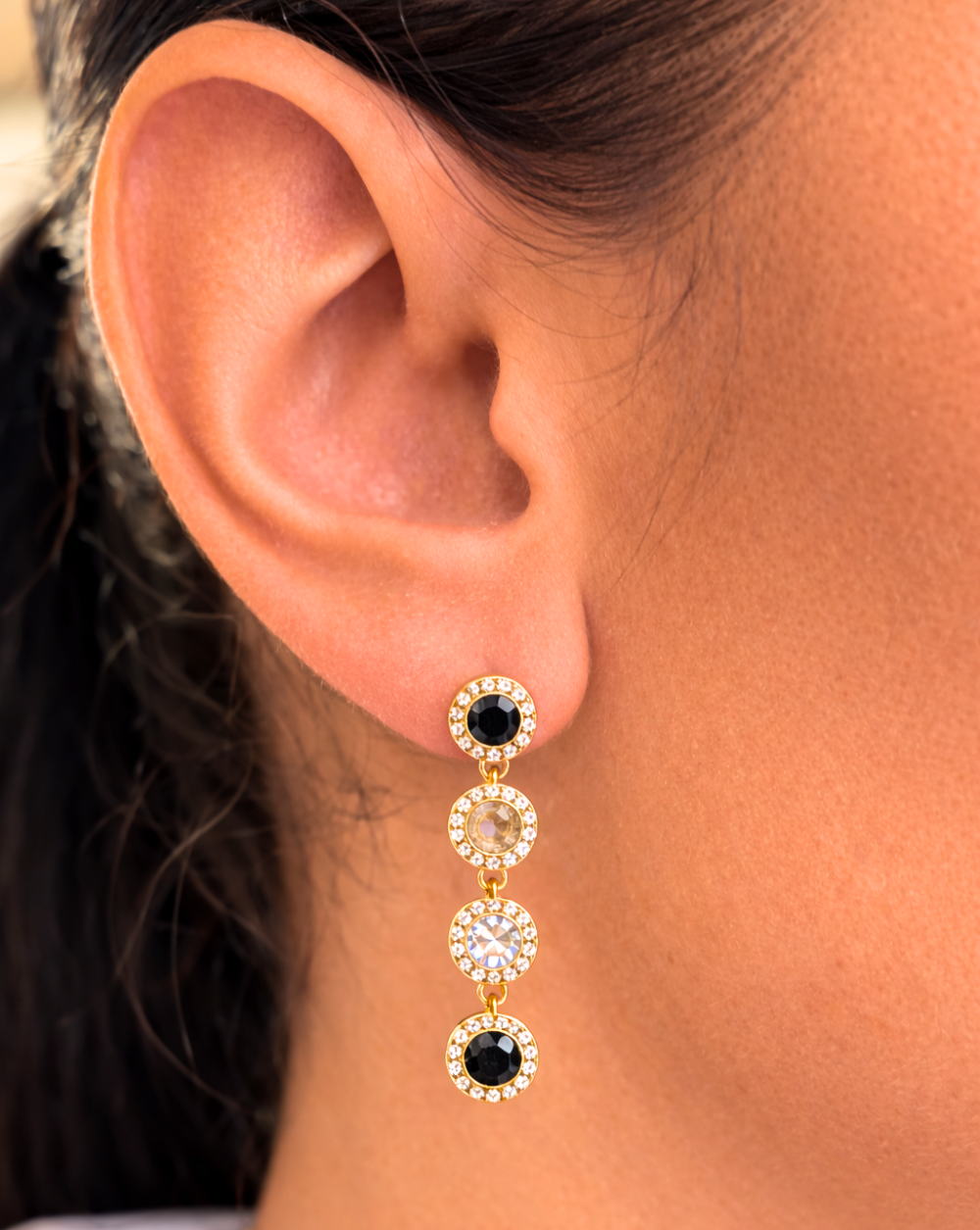 Dangle earrings featuring a combination of light and dark crystals set in stainless steel or surgical steel – trgovina Patrizia , elegant and glamorous jewelry