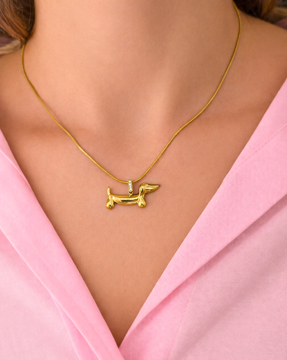 Ogrlica s jazavčarem od nehrđajućeg ili kirurškog čelika – trgovina Patrizia Ljubljana, razigrani elegantni nakit