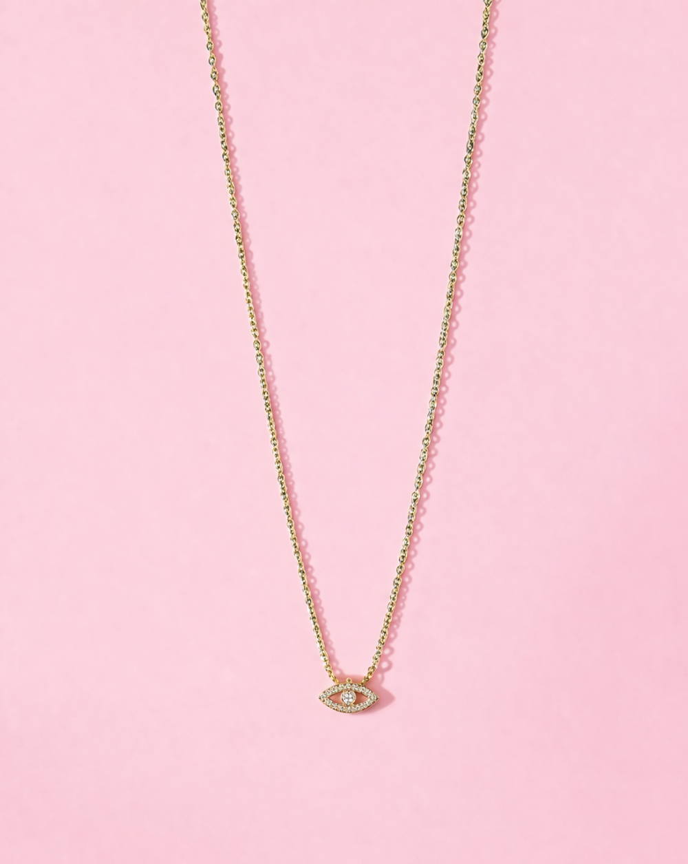 Verižica z motivom očesa in kristalčki iz nerjavečega oz. kirurškega jekla – trgovina Patrizia Ljubljana, minimalističen eleganten nakit