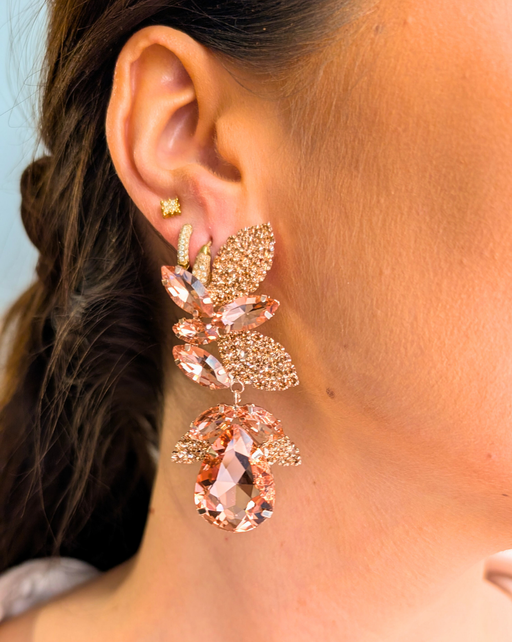 Hängende Ohrringe mit Zirkonia in Rosétönen, rhodiniert – trgovina Patrizia , eleganter, glamouröser Schmuck