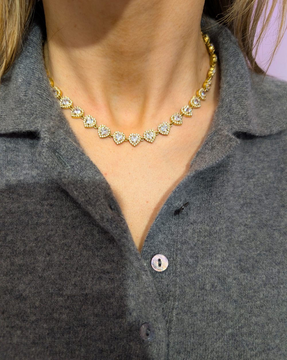 Ogrlica s kristalima HEART s kristalnim srcima od nehrđajućeg čelika, Trgovina Patrizia Ljubljana