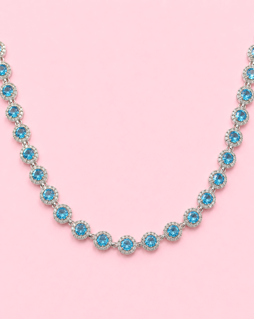 Silver necklace OPHELIA, made of stainless steel with sparkling turquoise-blue crystals – Trgovina Patrizia Ljubljana.