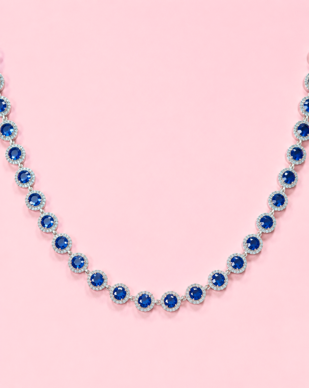 Silver necklace OPHELIA, made of stainless steel with royal blue sparkling crystals – Trgovina Patrizia Ljubljana