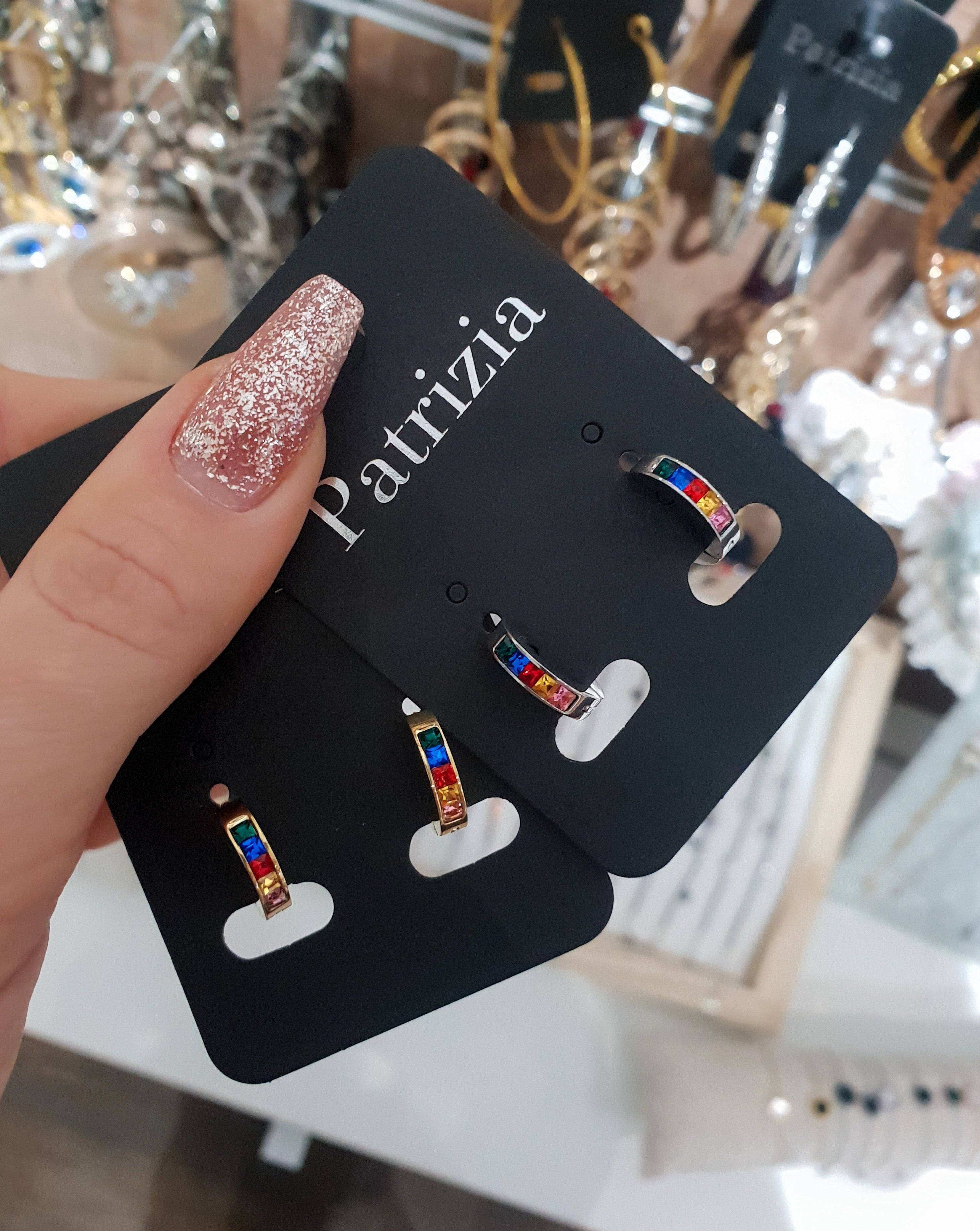 Runde Mini Ohrringe mit Strasssteinen | Bunt