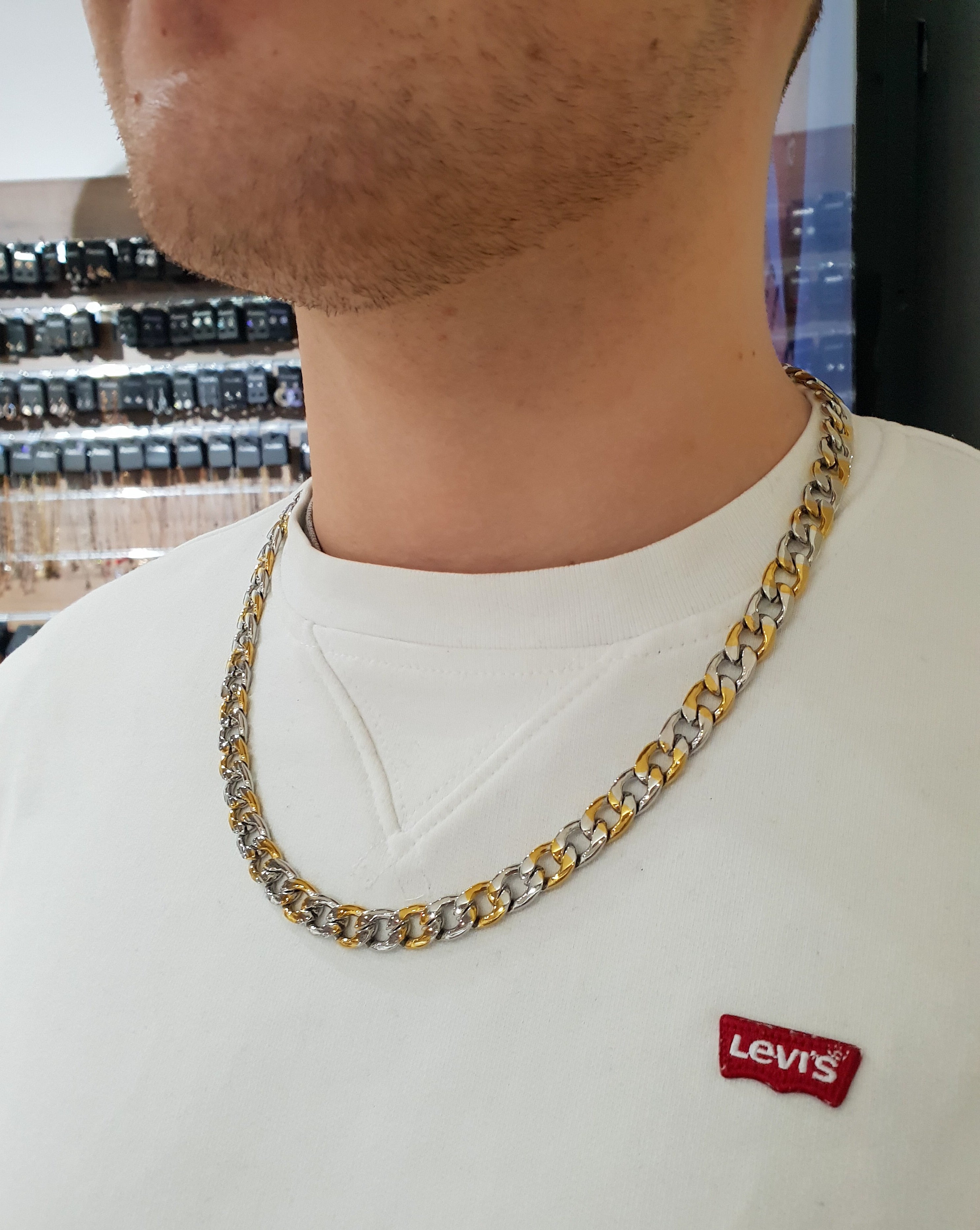 Halskette CHAIN Silver Herren CURB Gold/ 8 mm