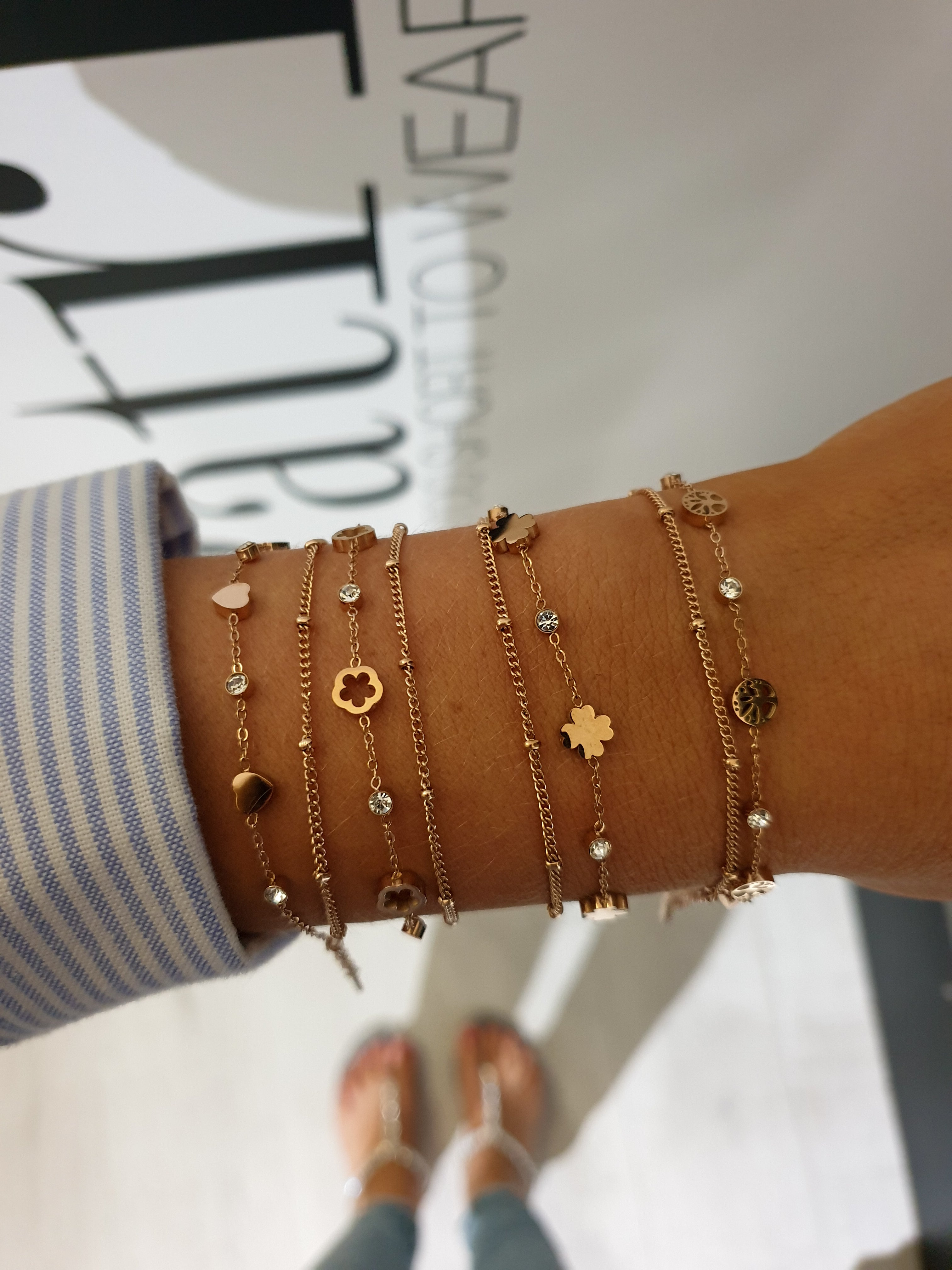 Dvojna tanka zapestnica s simboli | Rose Gold