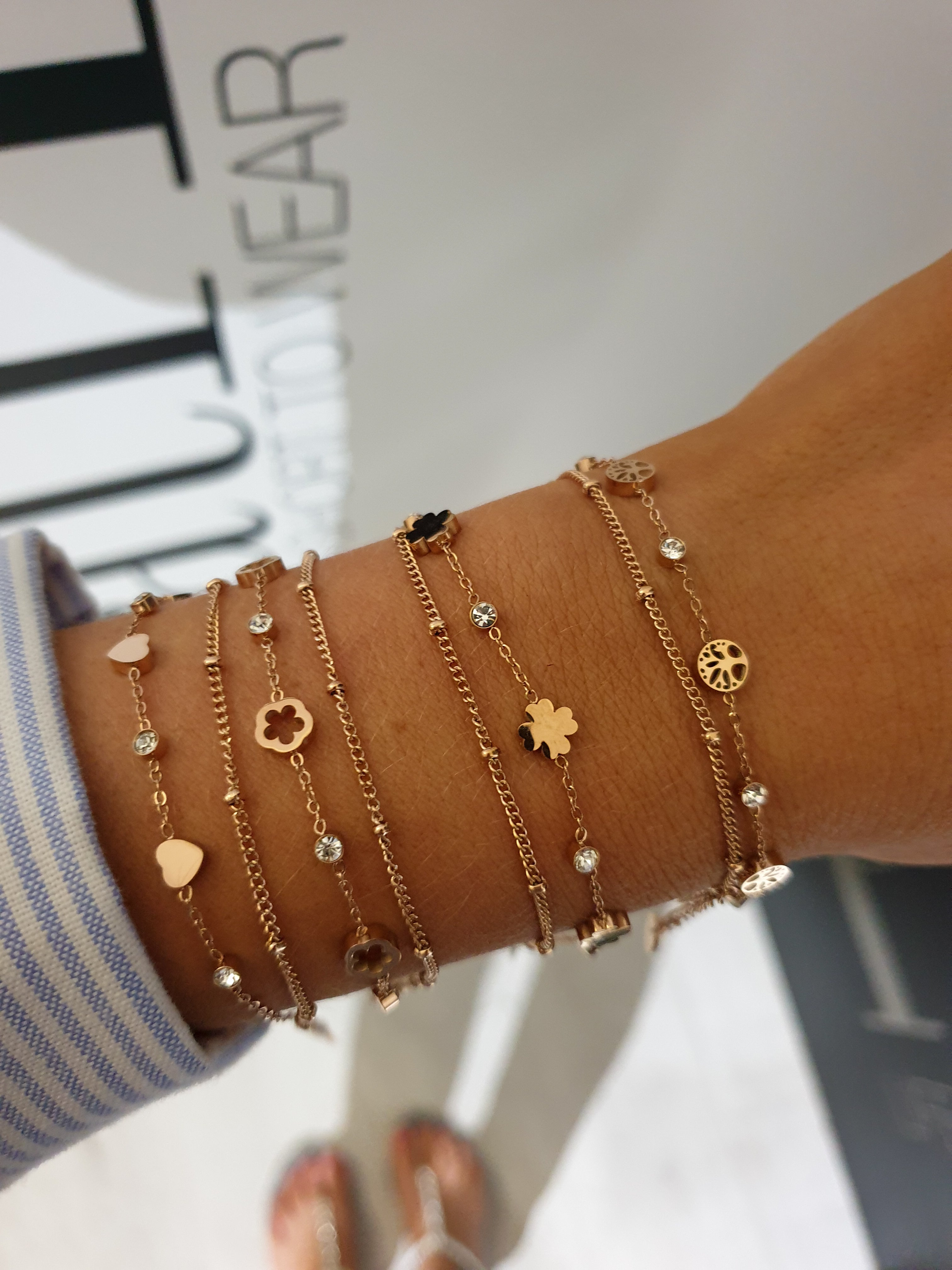 Dvojna tanka zapestnica s simboli | Rose Gold