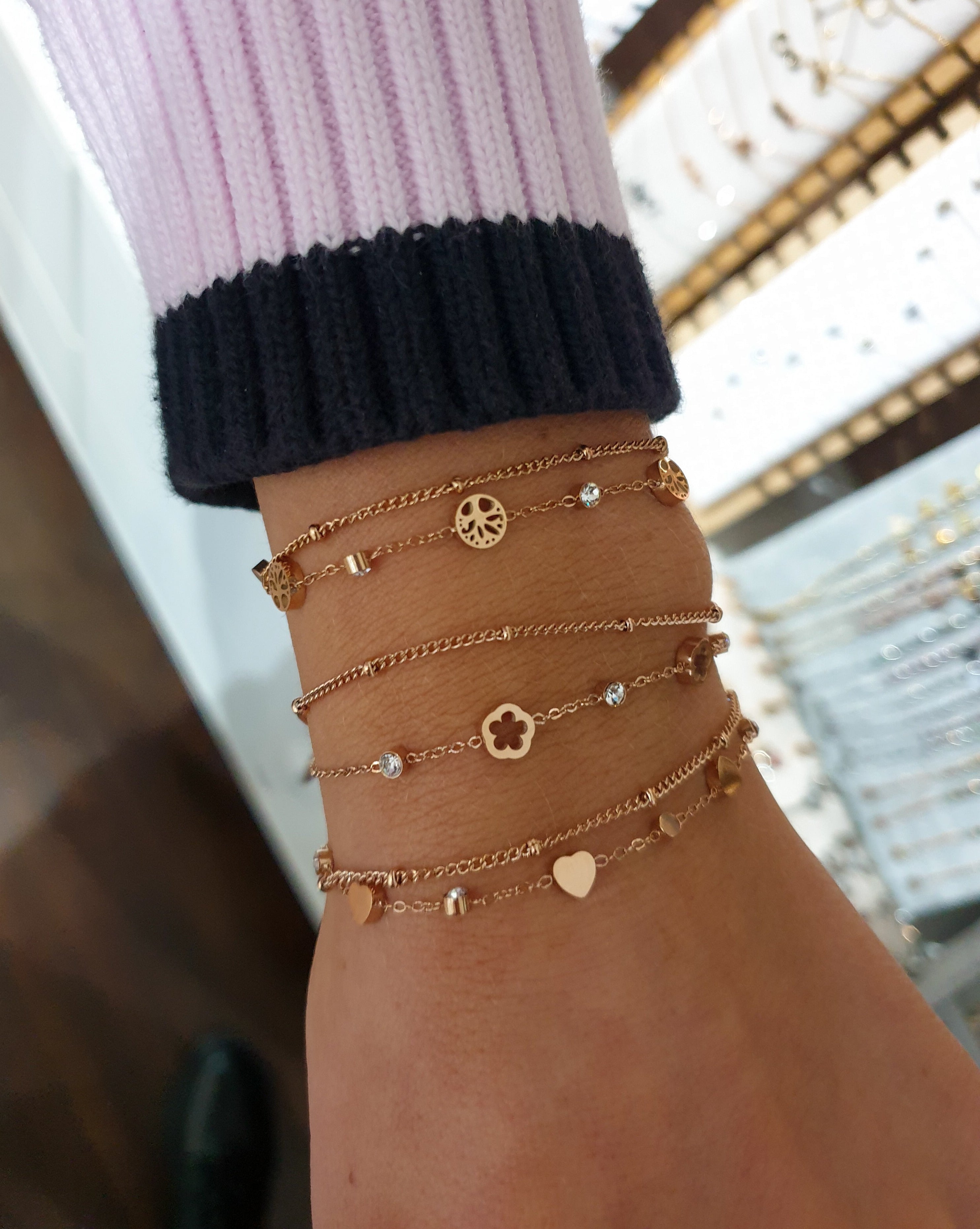 Dvojna tanka zapestnica s simboli | Rose Gold