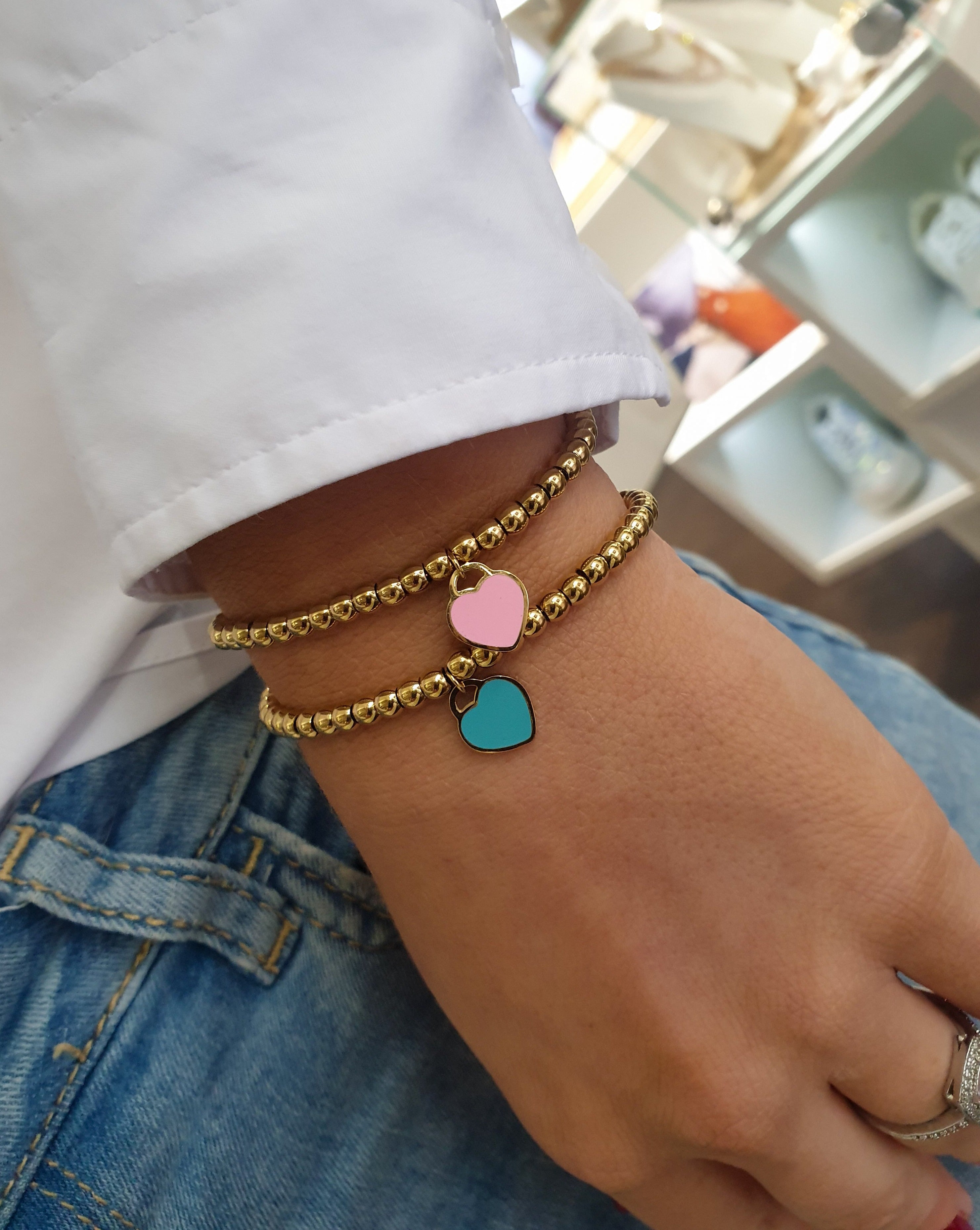 Modna zapestnica s kroglicami Heart | Gold