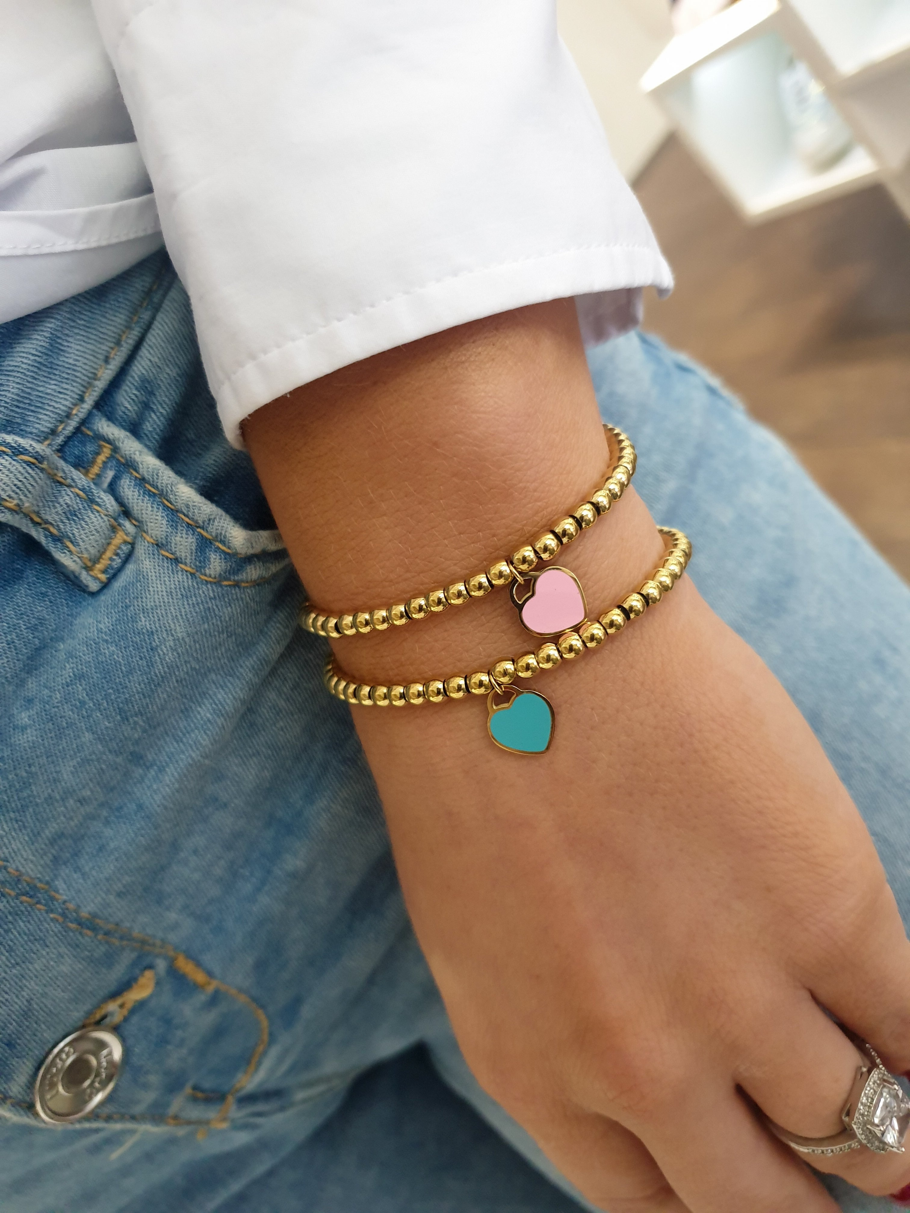 Modna zapestnica s kroglicami Heart | Gold