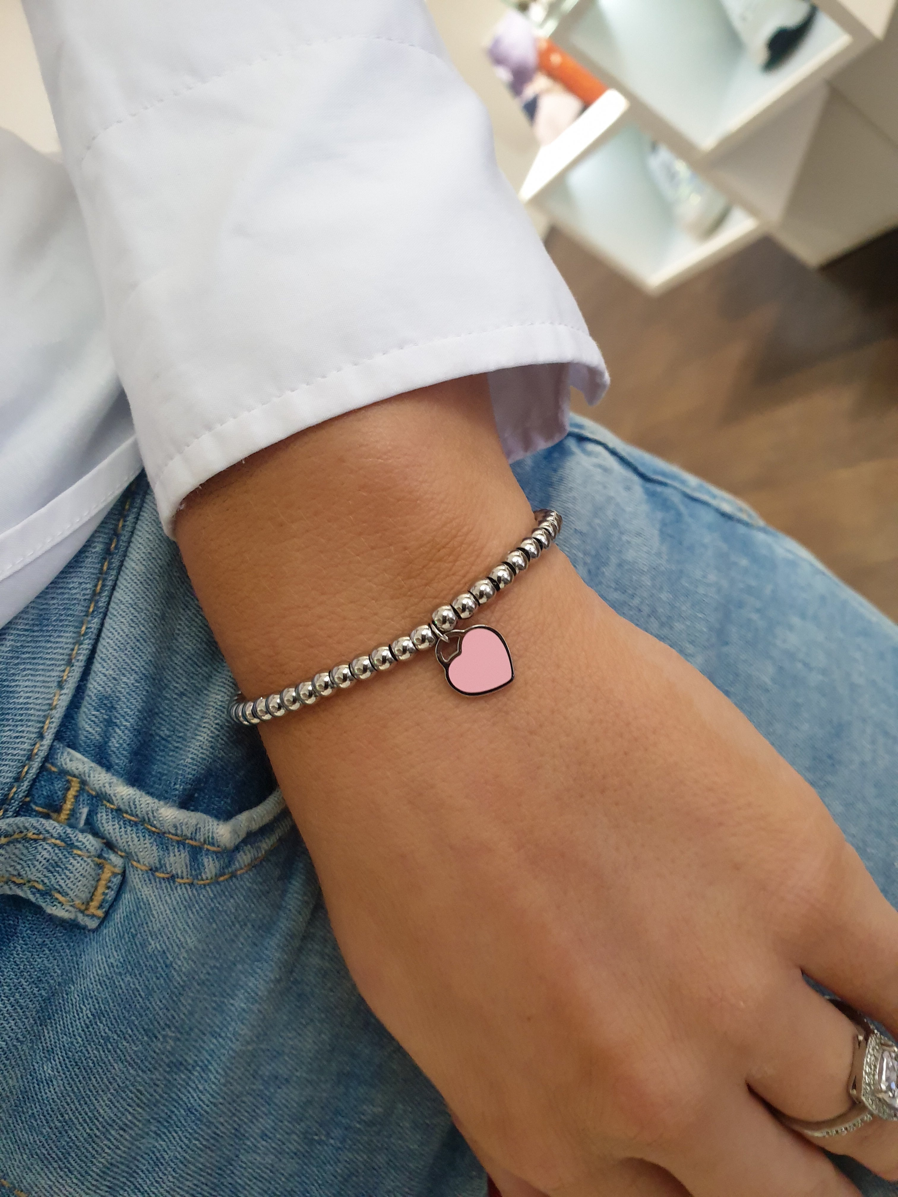Modna zapestnica s kroglicami Heart | Silver