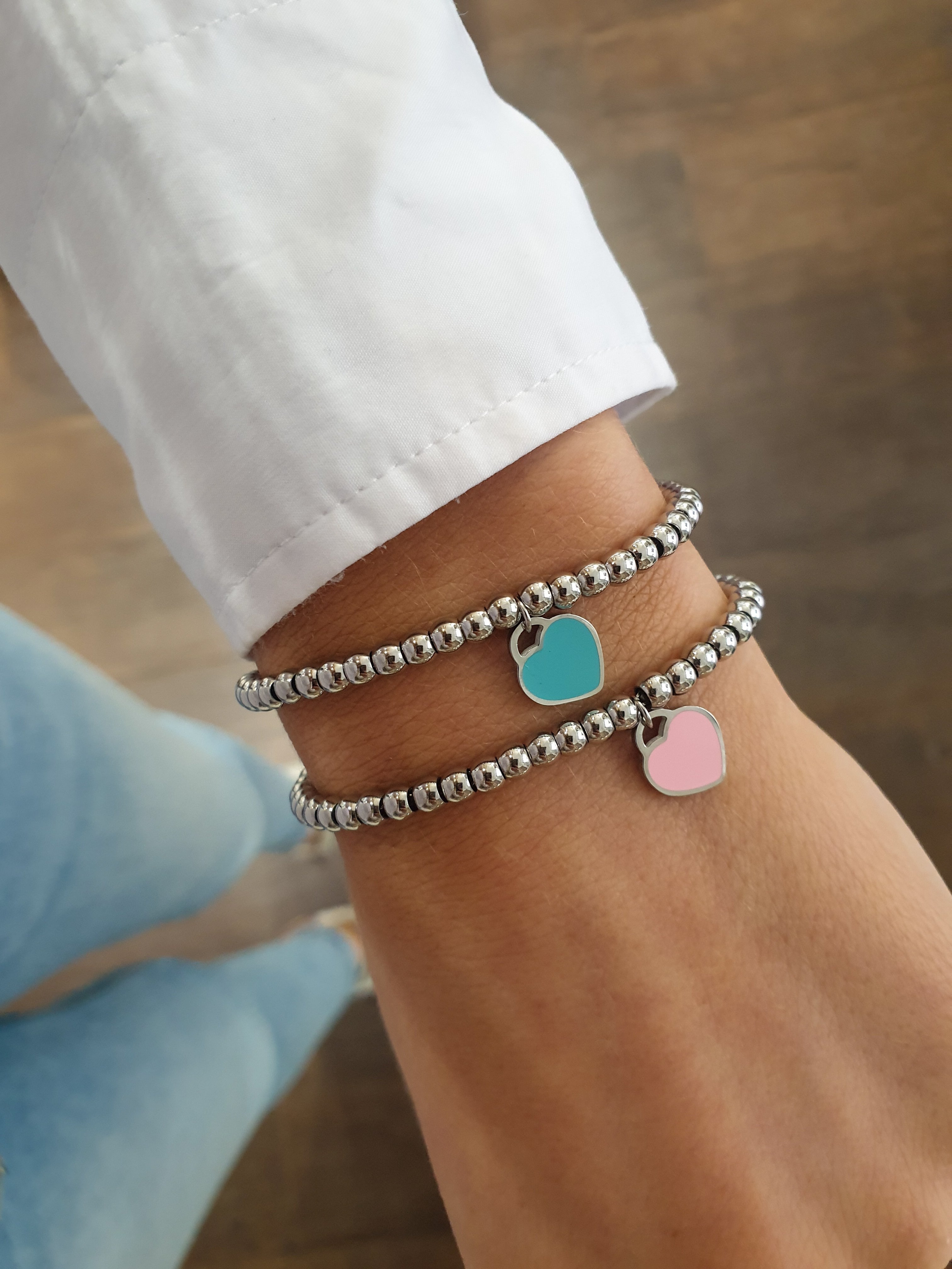 Modna zapestnica s kroglicami Heart | Silver