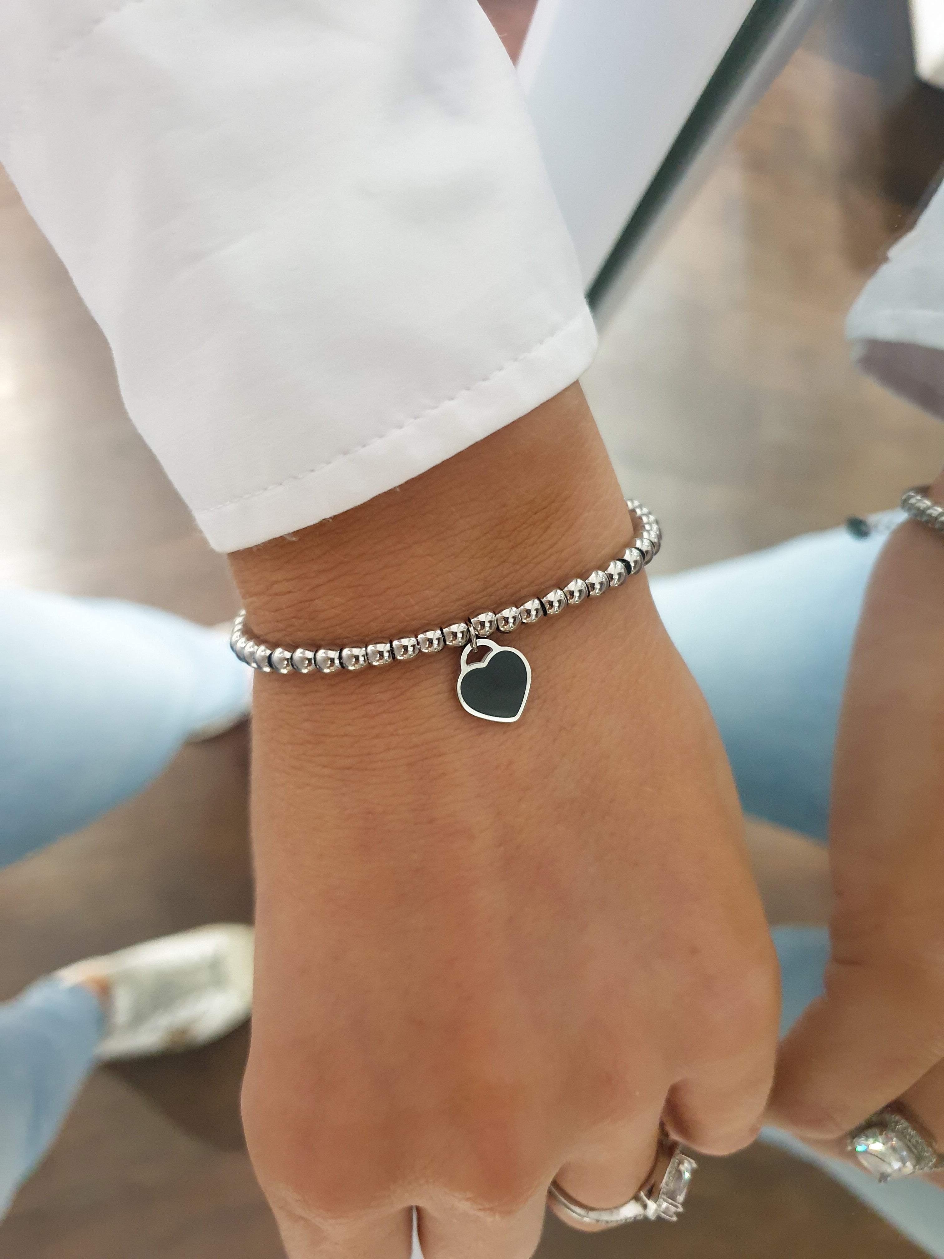 Modna zapestnica s kroglicami Heart | Silver
