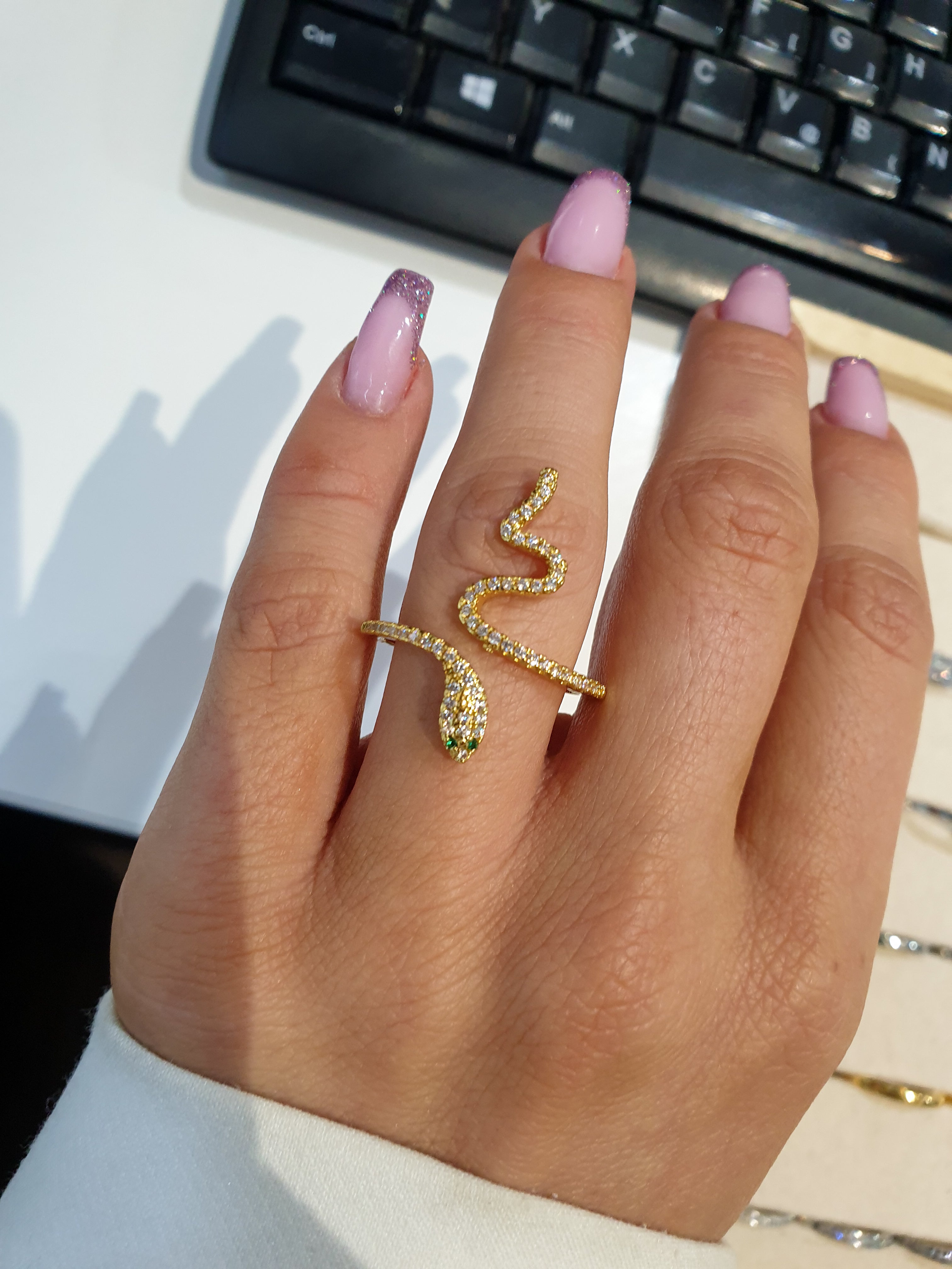 Ring SNAKE mit Zirkonen | Gold/kleineres Modell