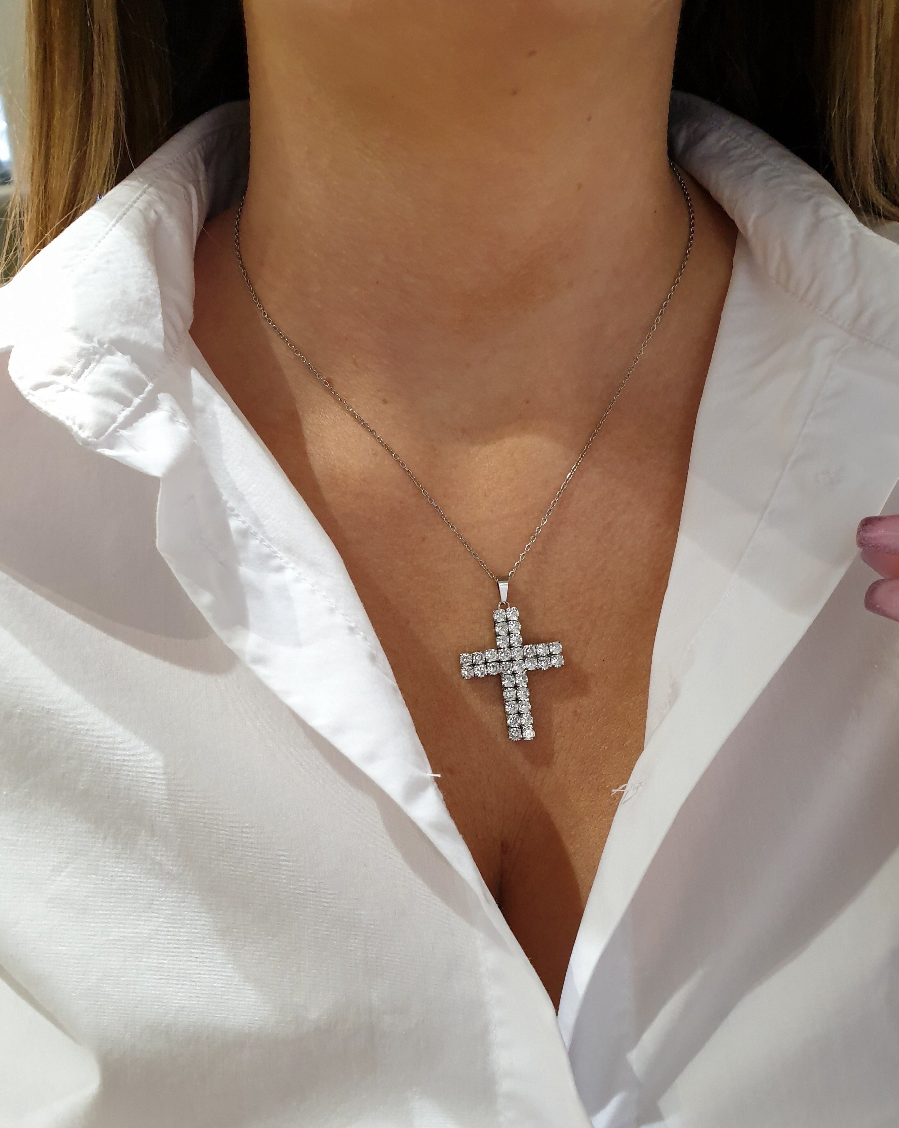 Halskette CROCE mit Zirkonen | Silver