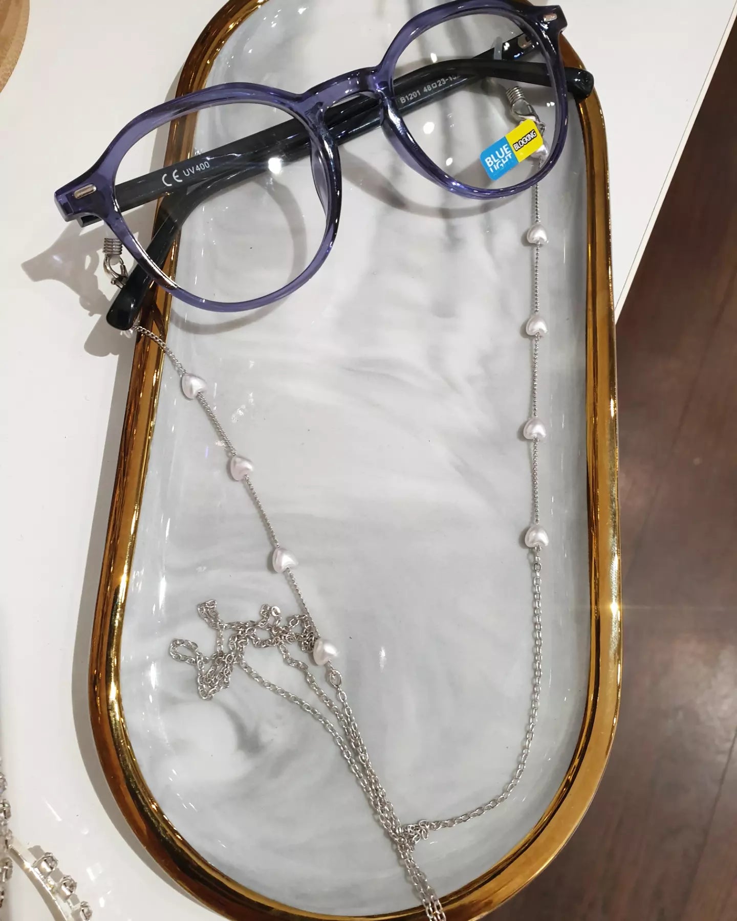 Verižica za očala PEARL HEART | Silver