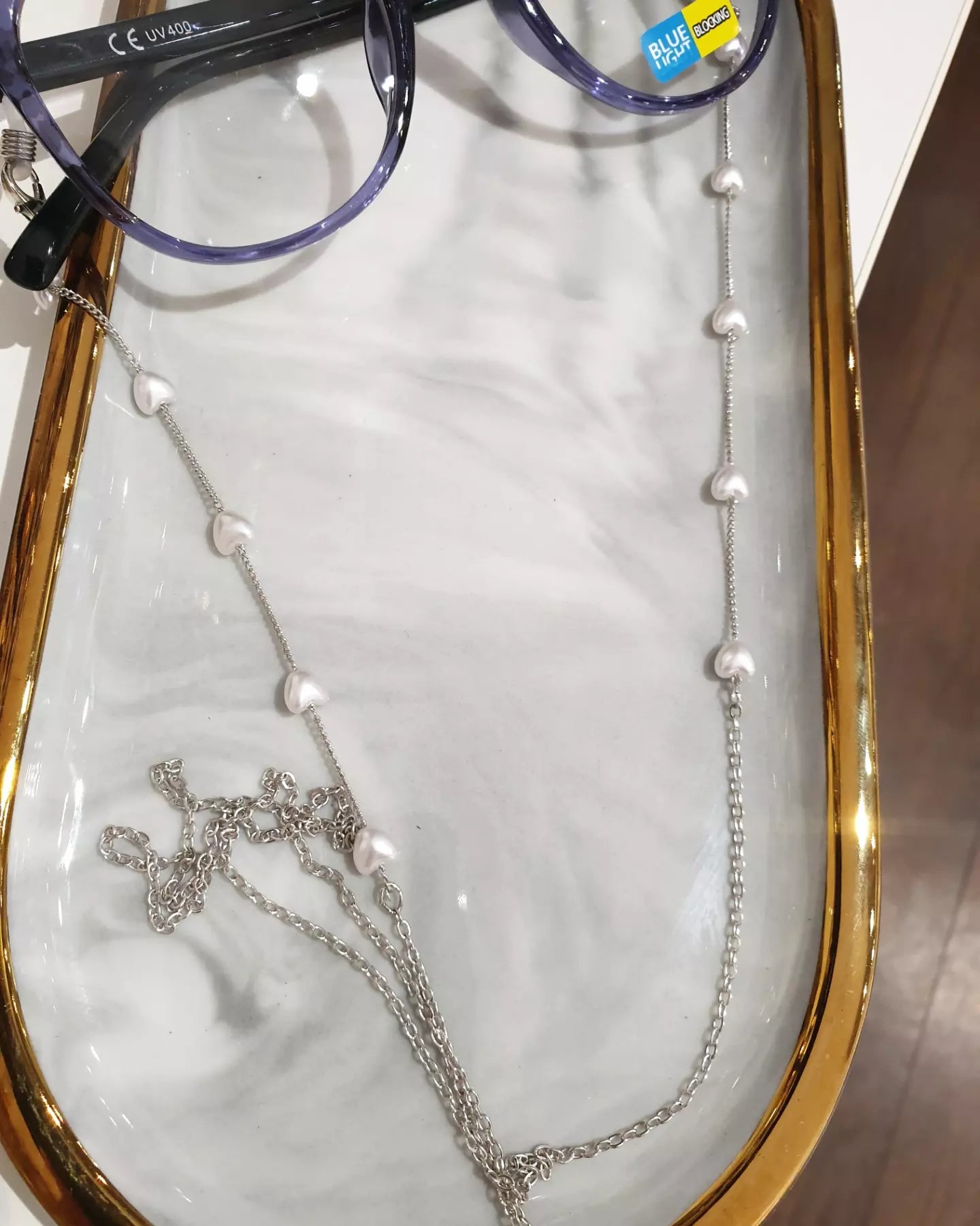 Verižica za očala PEARL HEART | Silver