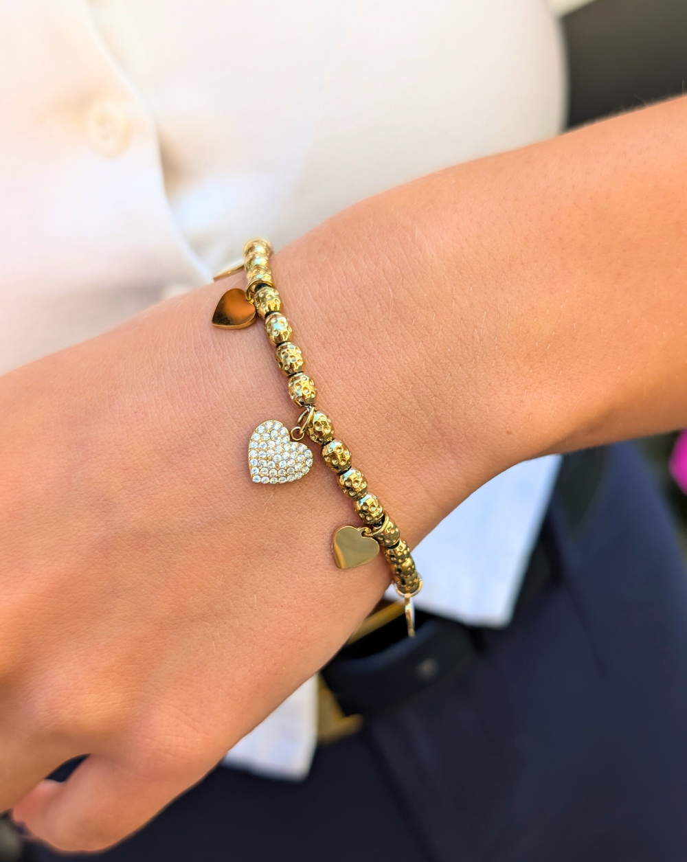 Modisches Armband aus Edelstahl HEART CHARM mit Perlen und Herzen - Trgovina Patrizia Ljubljana