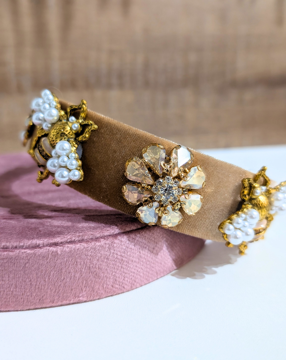 Headband VELVET PEARL  Nude hairband-pearl-bliss-shop-patrizia-ljubljana
