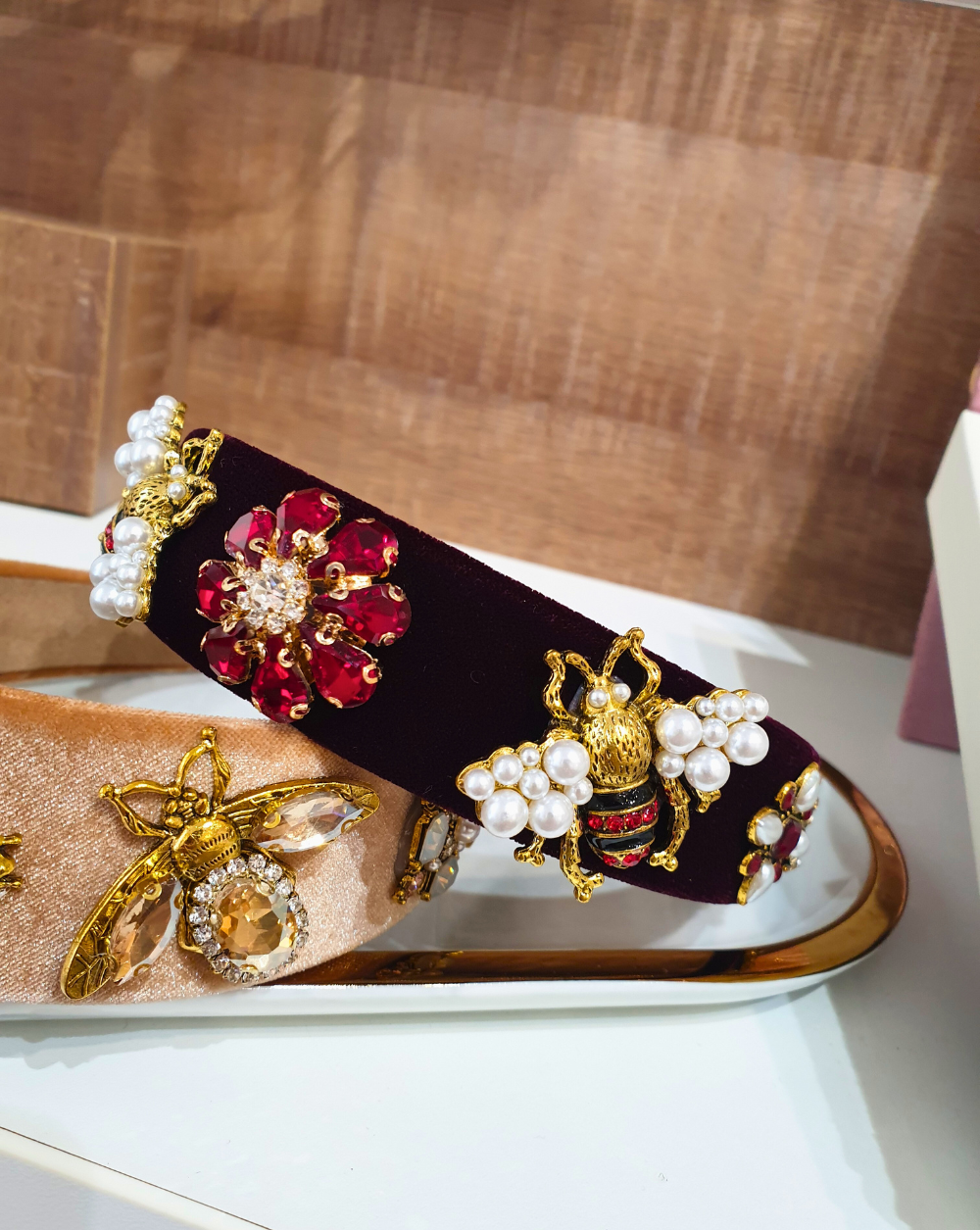 Obroč za lase VELVET PEARL | Bordo
