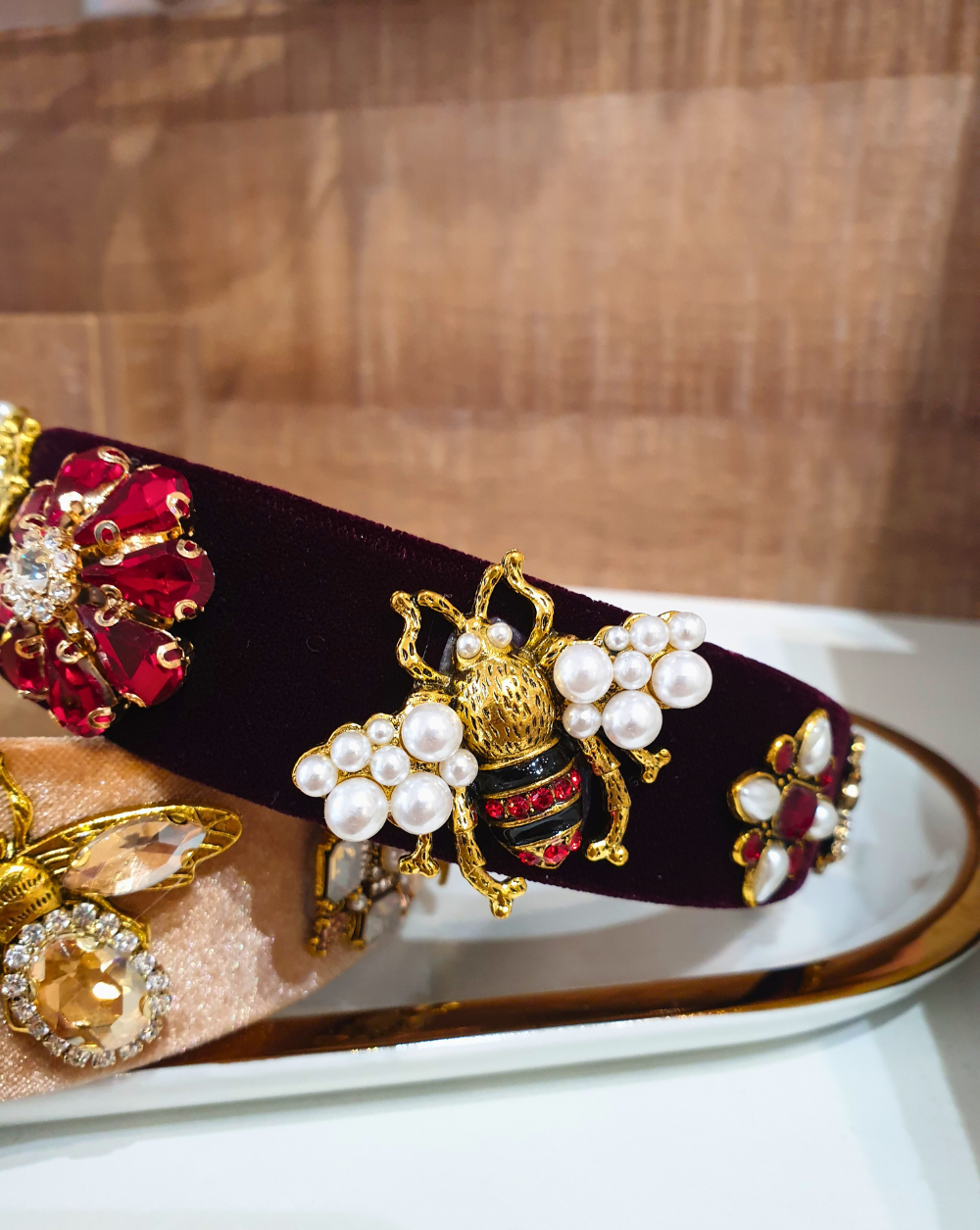 Obroč za lase VELVET PEARL | Bordo