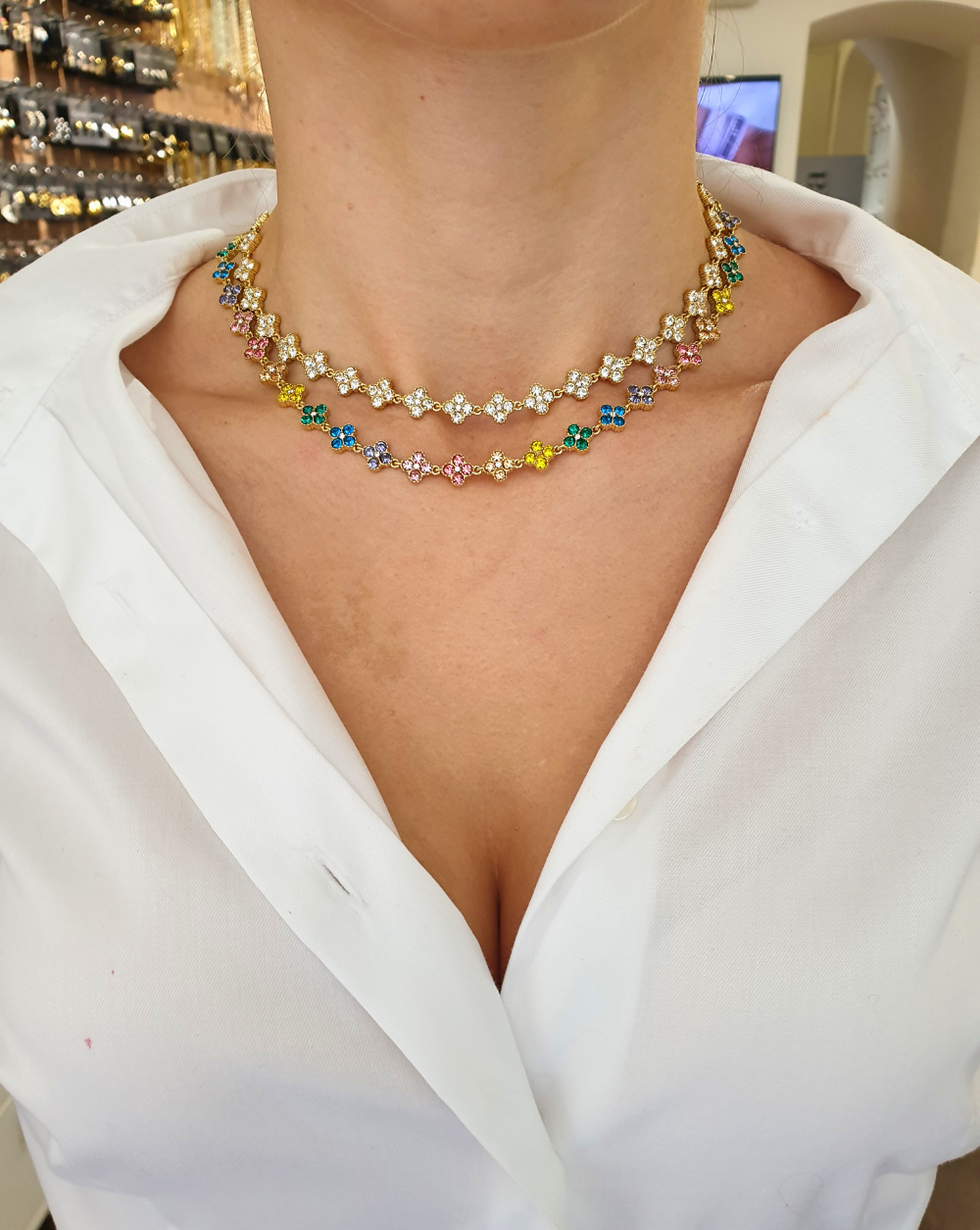 Halskette mit Zirkonen GLAM FLOWERS