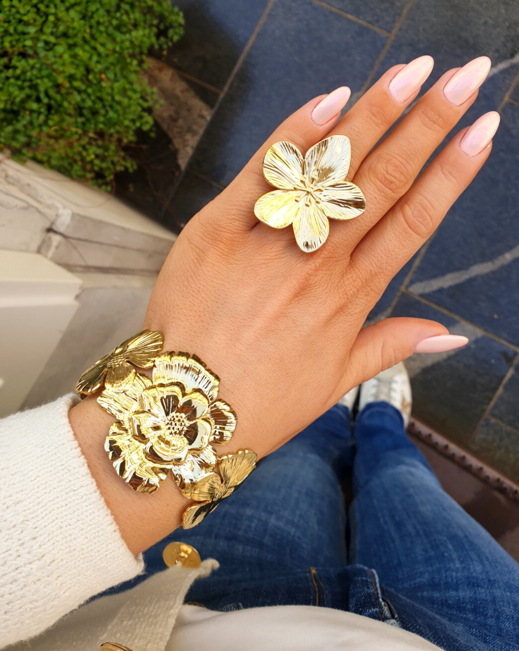 Bangle Bracelet FLOWERS  CUFF