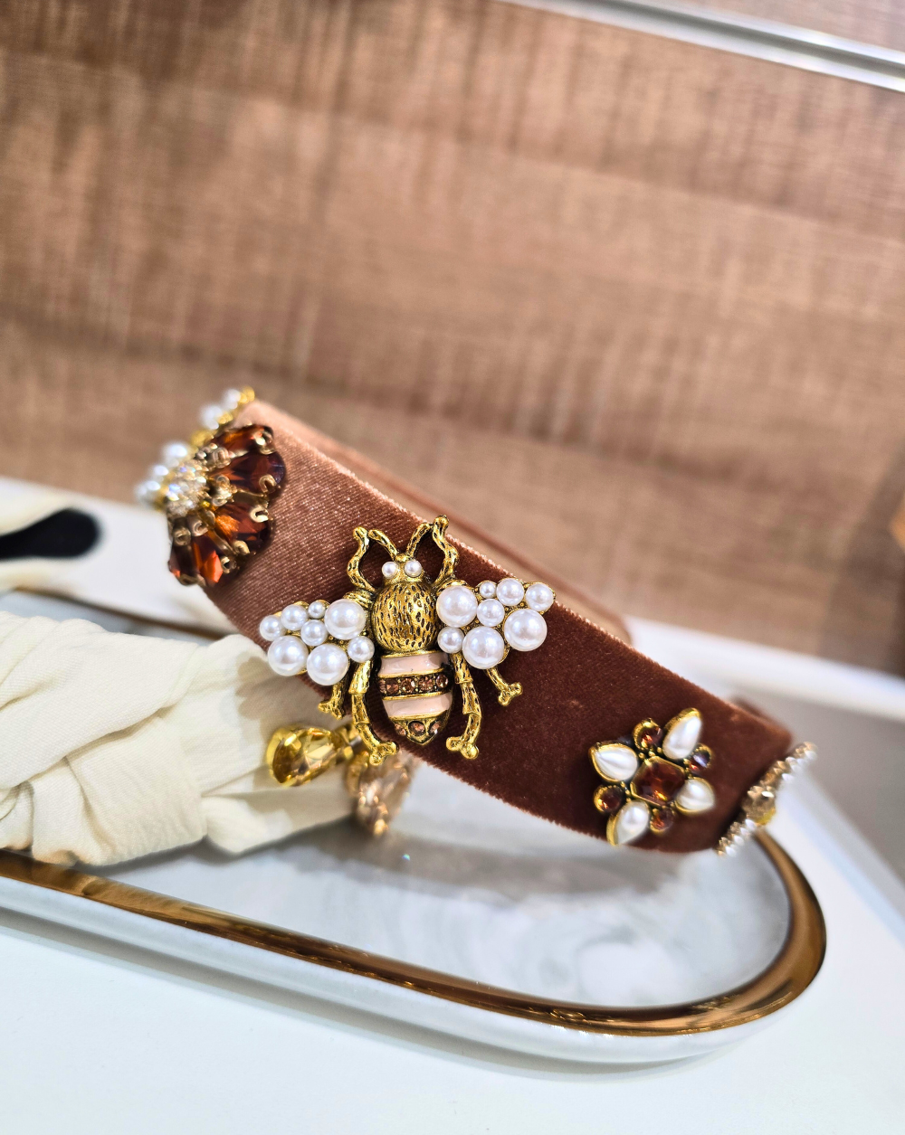 Obroč za lase VELVET PEARL | Brown