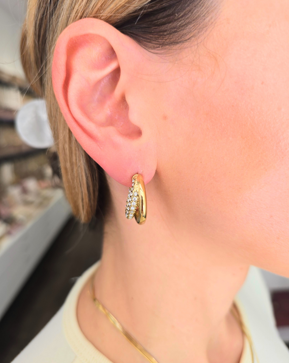 Doppelt runde Ohrringe DUO PAVÉ HOOPS