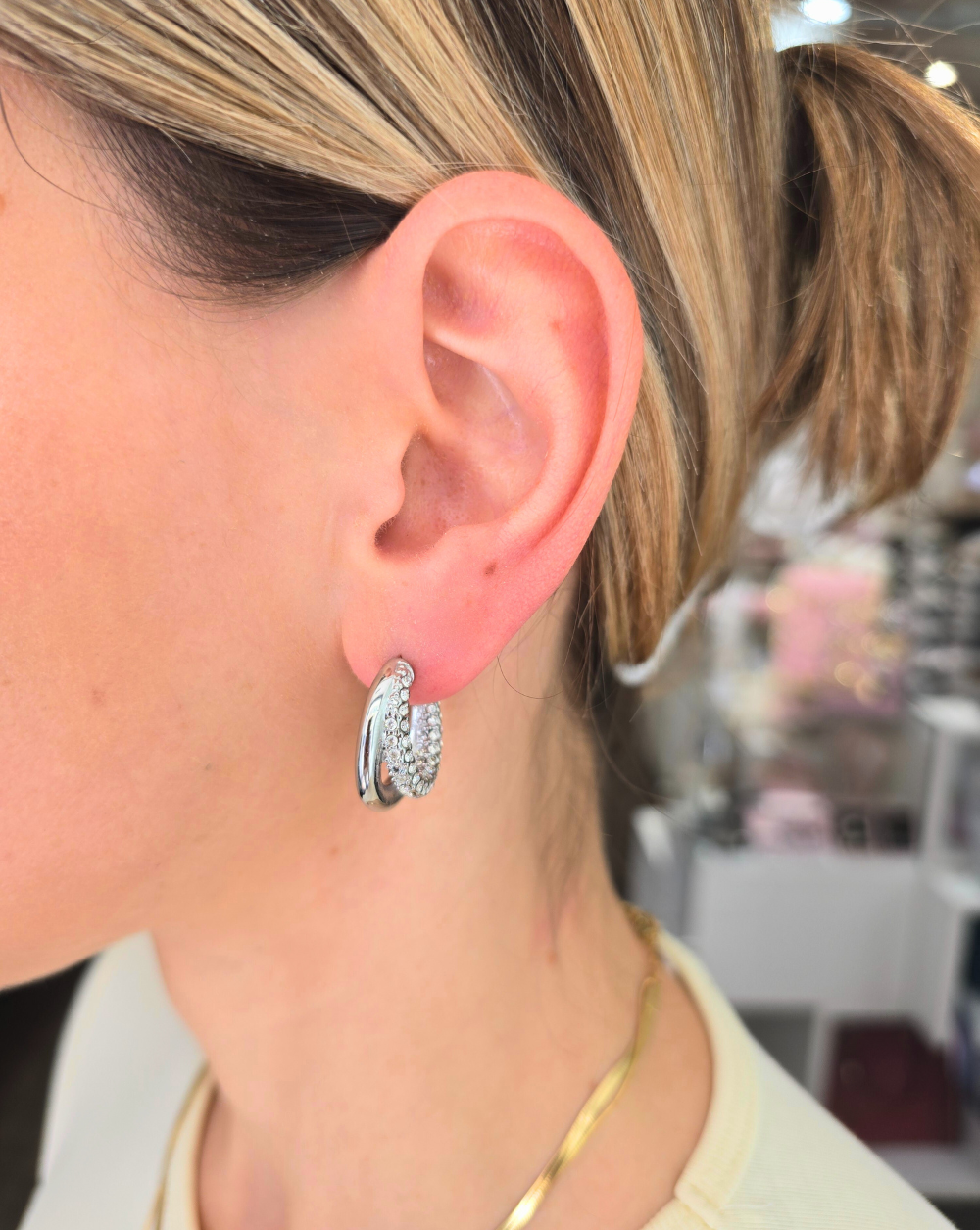 Doppelt runde Ohrringe DUO PAVÉ HOOPS