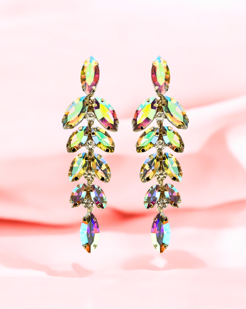 Hanging earrings with rhinestones GLEAM | White