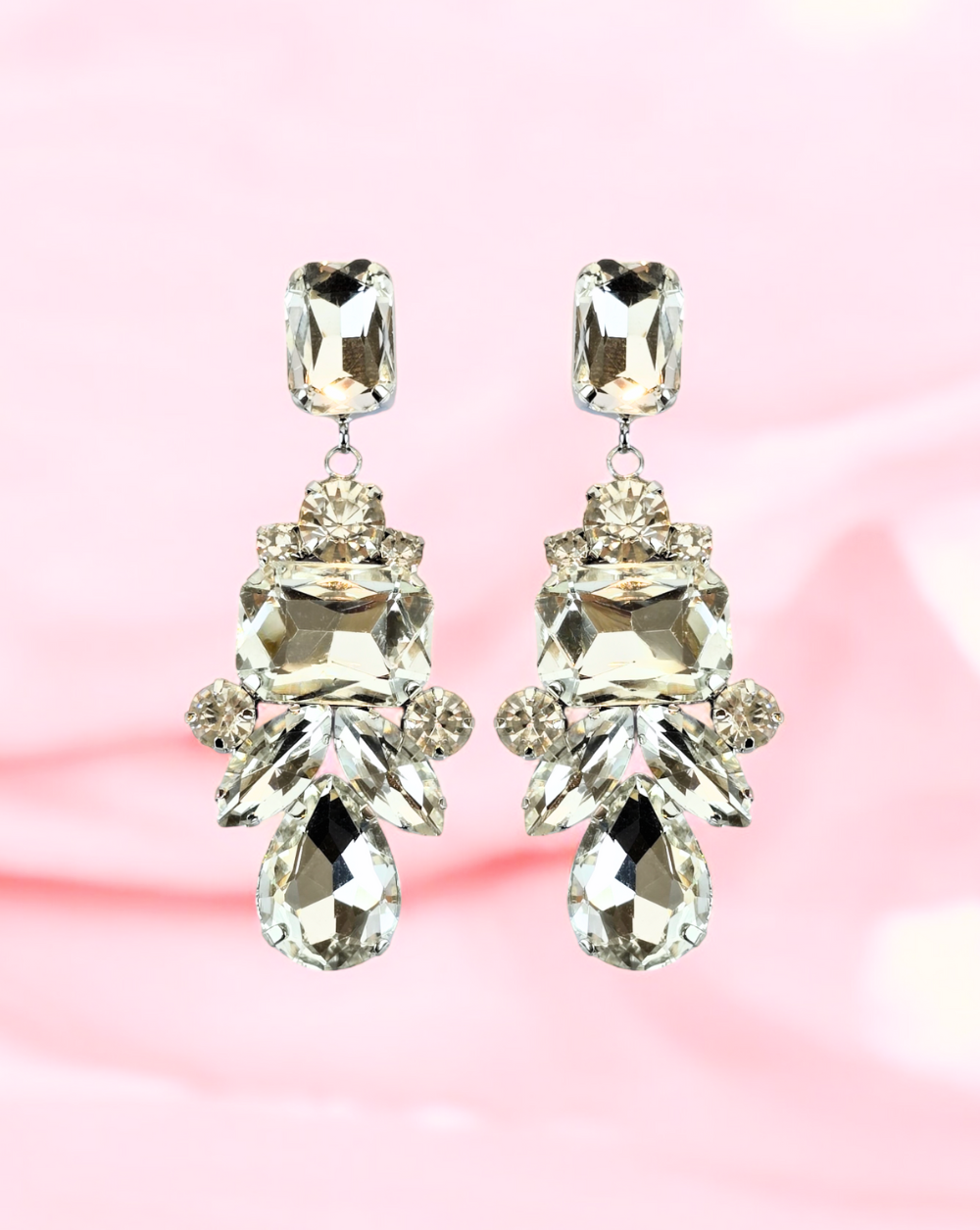 Hanging earrings with rhinestones HARMONY | White