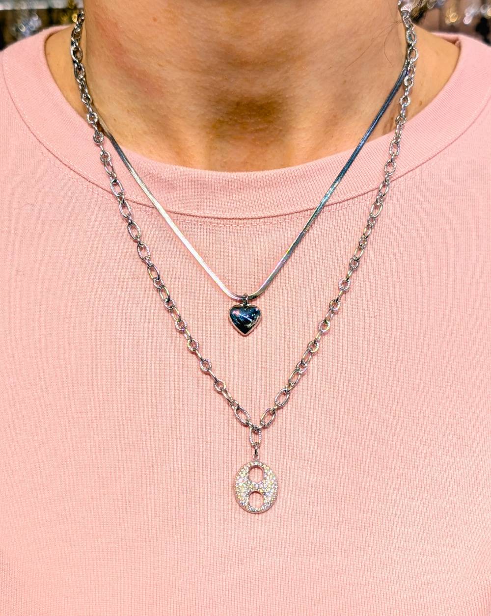 Doppelte Halskette in Silberfarbe aus rostfreiem Stahl, Trgovina Patrizia