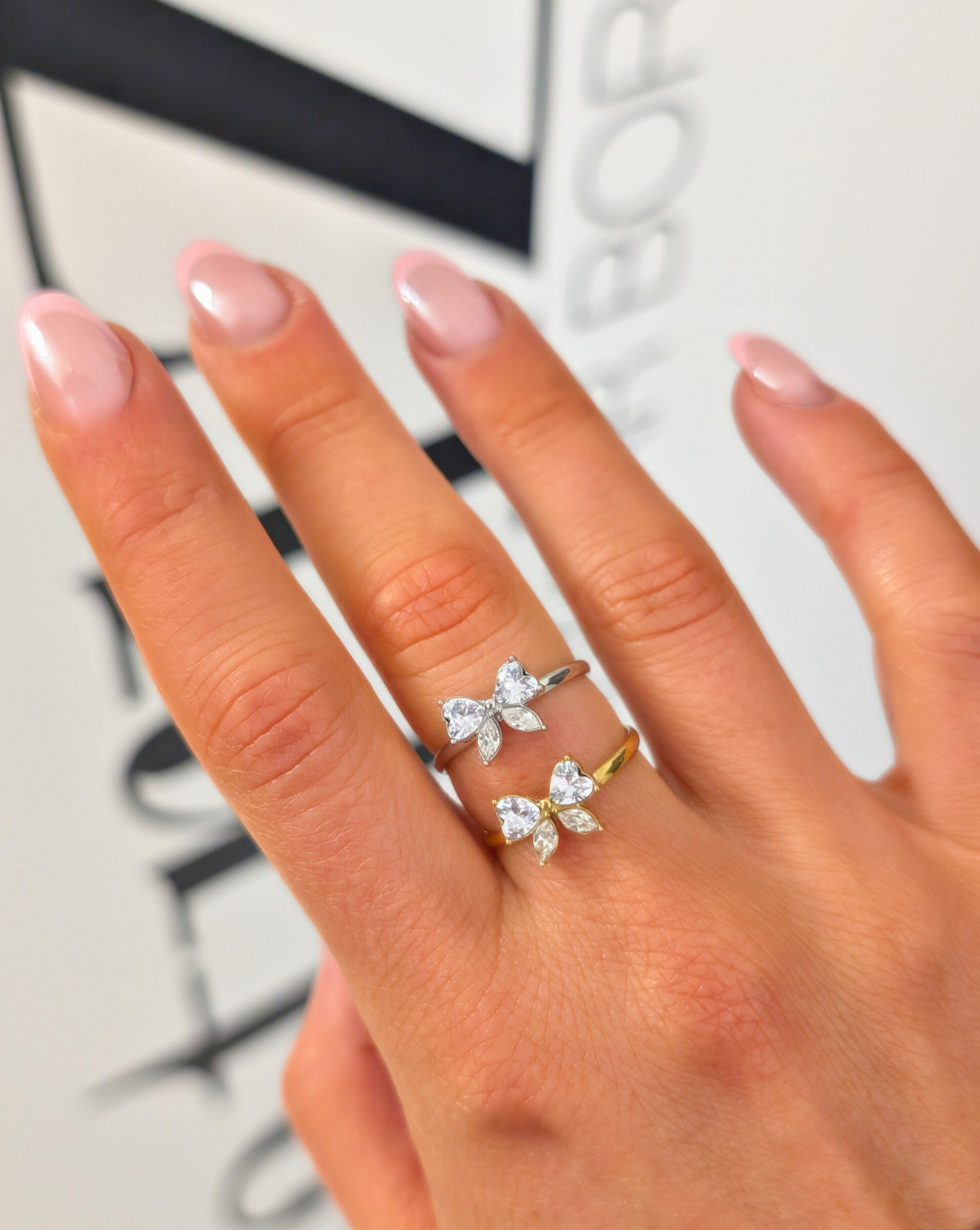 Ring  BOW Ring  BOW the shape of a bow with larger stainless steel crystals, Trgovina Patrizia