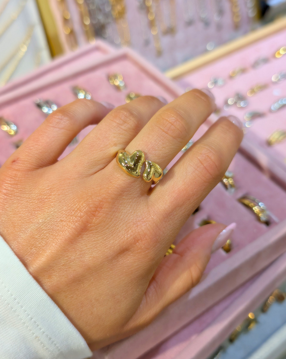 Ring  LOVE Ring  LOVE two shiny hearts made of stainless steel or surgical steel, Trgovina Patrizia