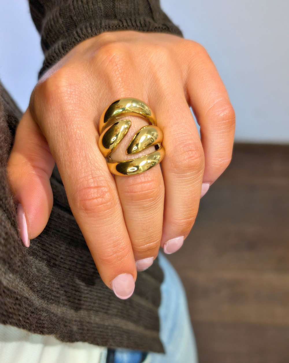 Ring with a multi-layered rounded design made of stainless steel or surgical steel, Trgovina Patrizia