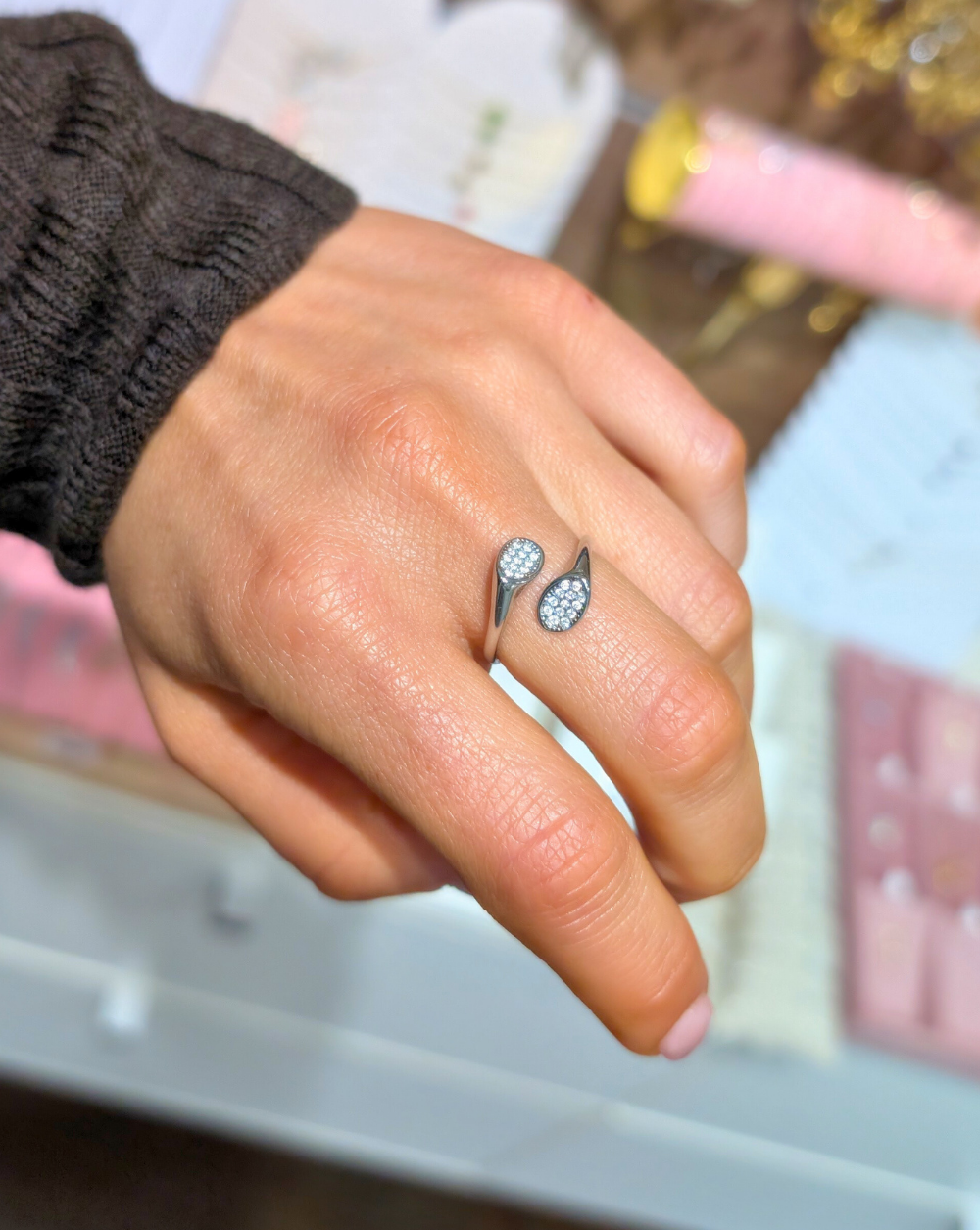 Ring DUO Ring with two crystal elements made of stainless steel, Trgovina Patrizia