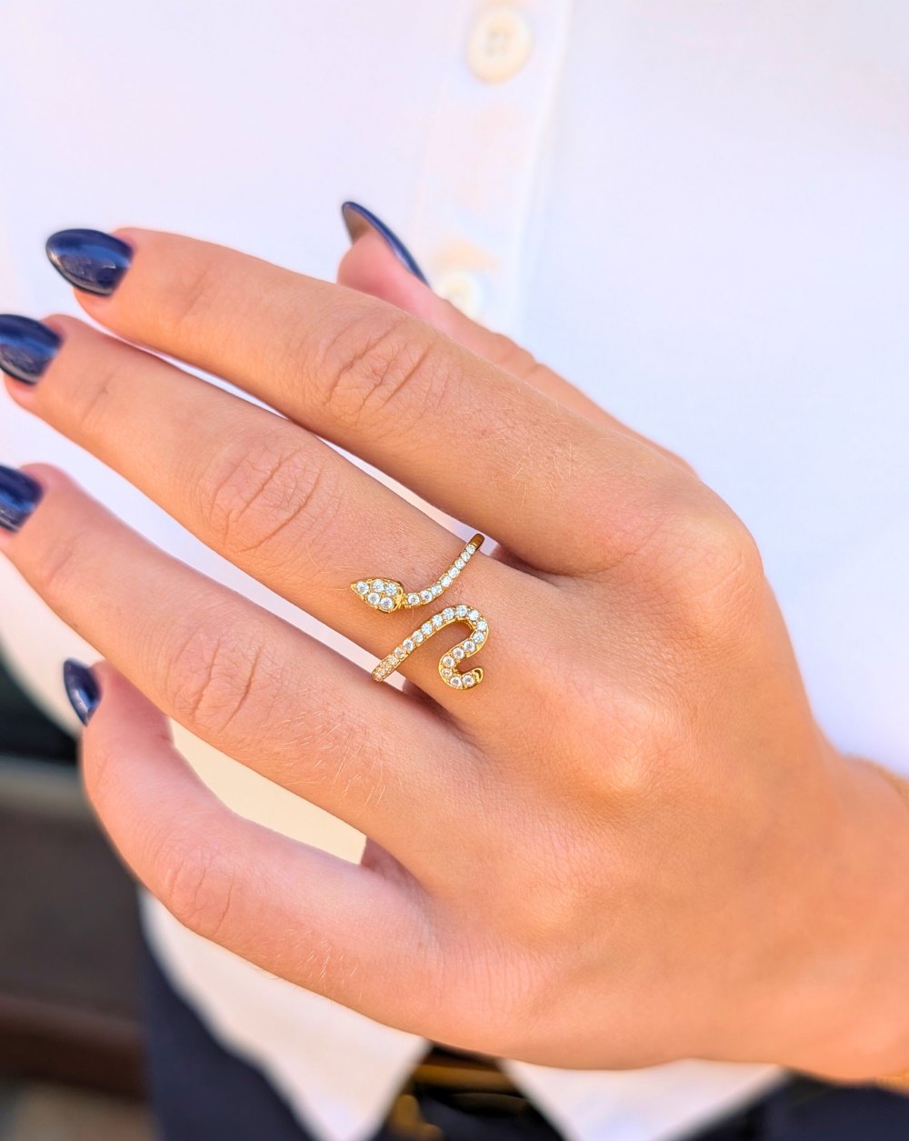 Ring SNAKE stainless steel Ring with pave zirconia and snake motif on the hand – Trgovina Patrizia