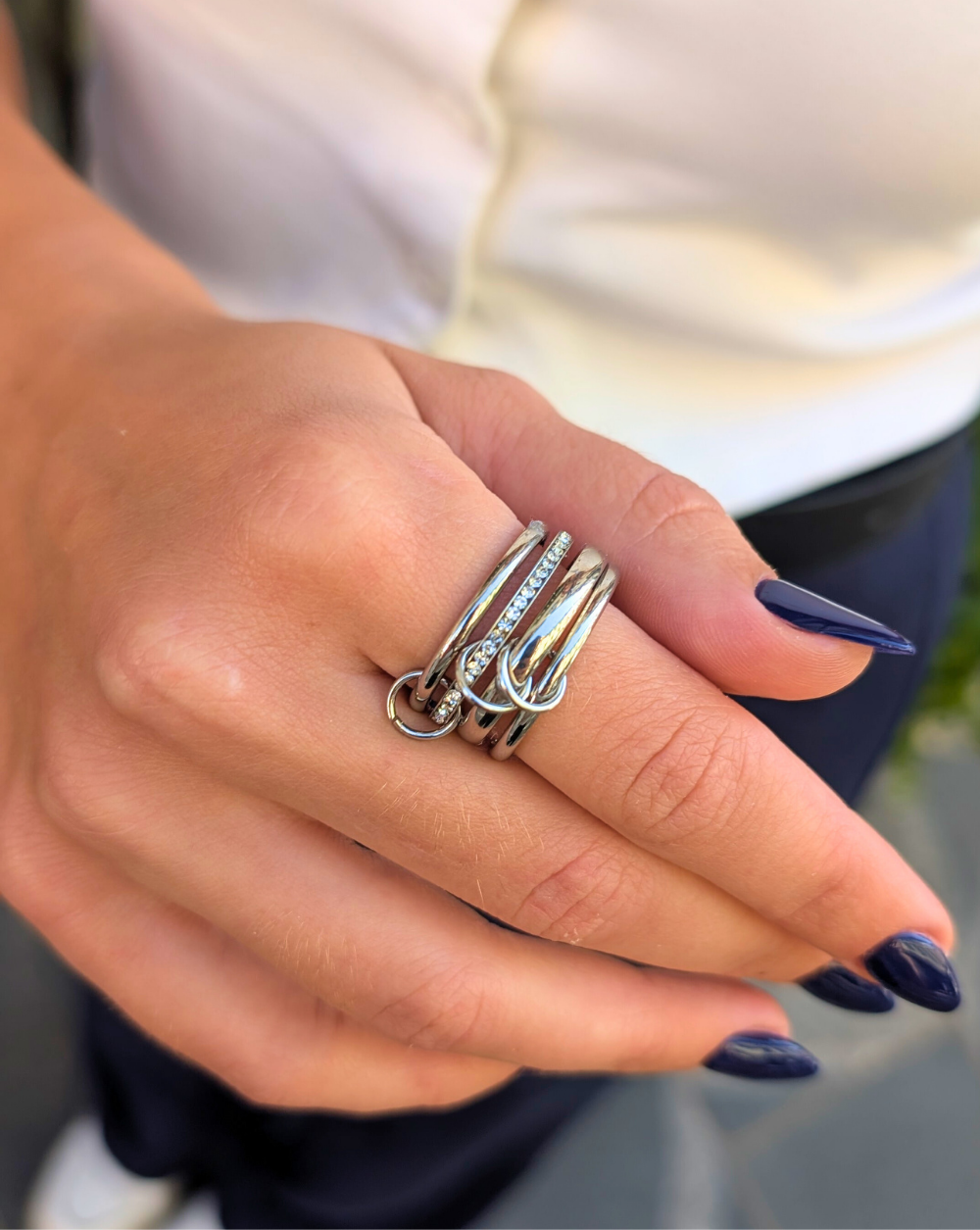 Ring BANDS | CRYSTALS stainless steel Ring with multi-band design and zirconia stones on the hand – Trgovina Patrizia