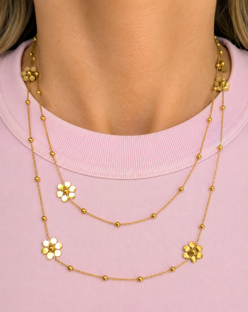 Long necklace floral motifs made of stainless steel or surgical steel – trgovina Patrizia , elegant and feminine jewelry