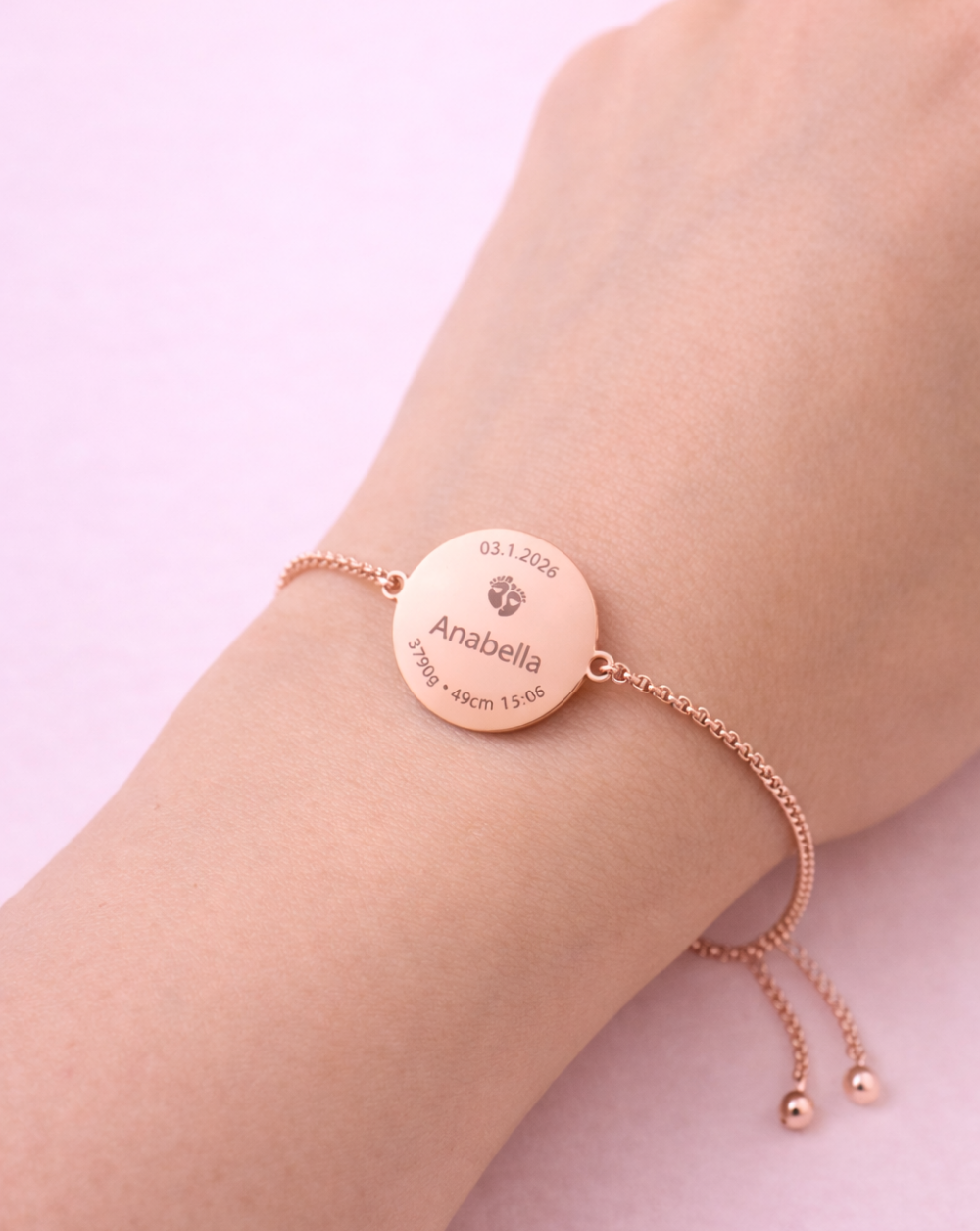 Bracelet MEMORY Bracelet with engraved name, date, and birth details, made of stainless steel, a personalized gift for a birth or christening, Trgovina Patrizia