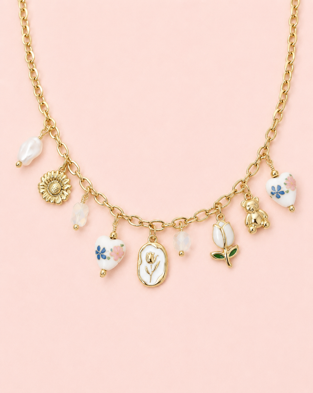 CHARM Stainless Steel Necklace  – necklace various charms, floral motifs, and delicate details for a unique and eye-catching look. Trgovina Patrizia