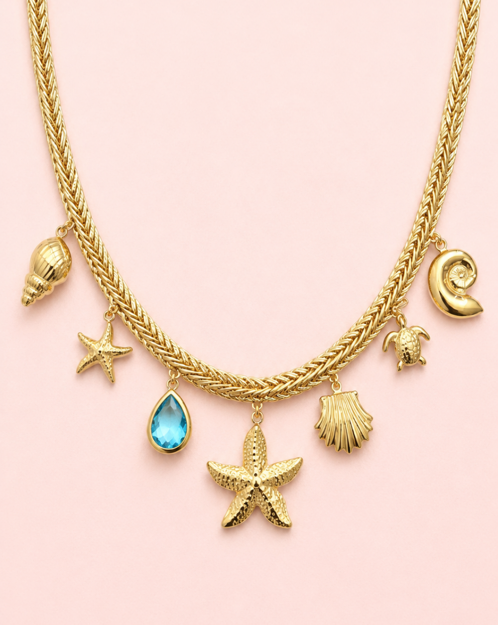 Necklace CHARMS Stainless Steel Necklace – necklace nautical motifs, a seashell, a starfish, and pendants for a unique and elegant look. Trgovina Patrizia
