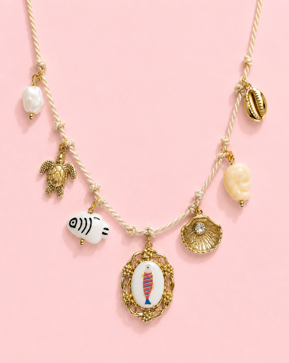 Necklace Stainless Steel Necklace – necklace nautical motifs, a seashell, a fish, and playful charms for a unique, summery look. Trgovina Patrizia